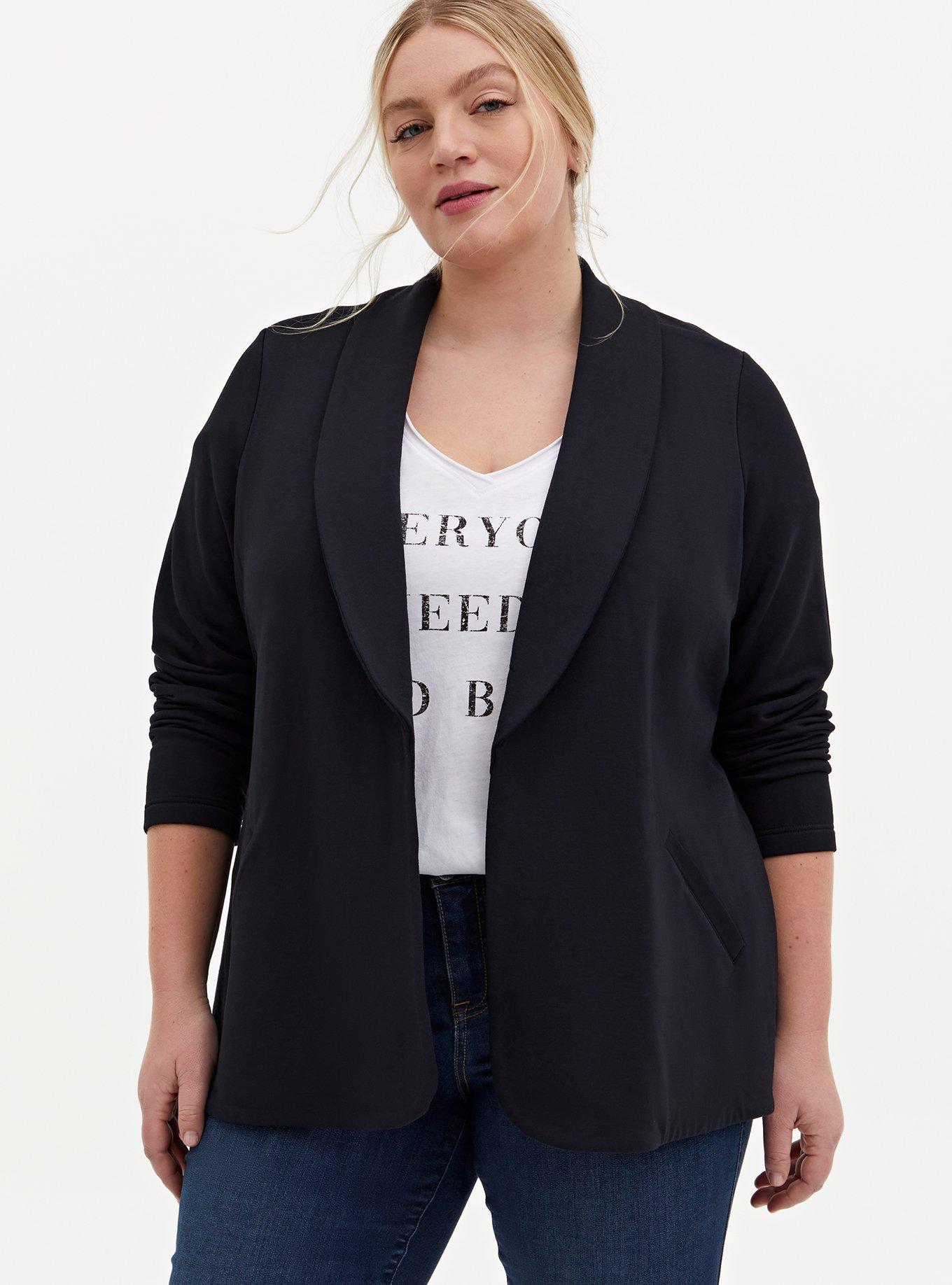 Knit Tie Waist Blazer, DEEP BLACK, alternate