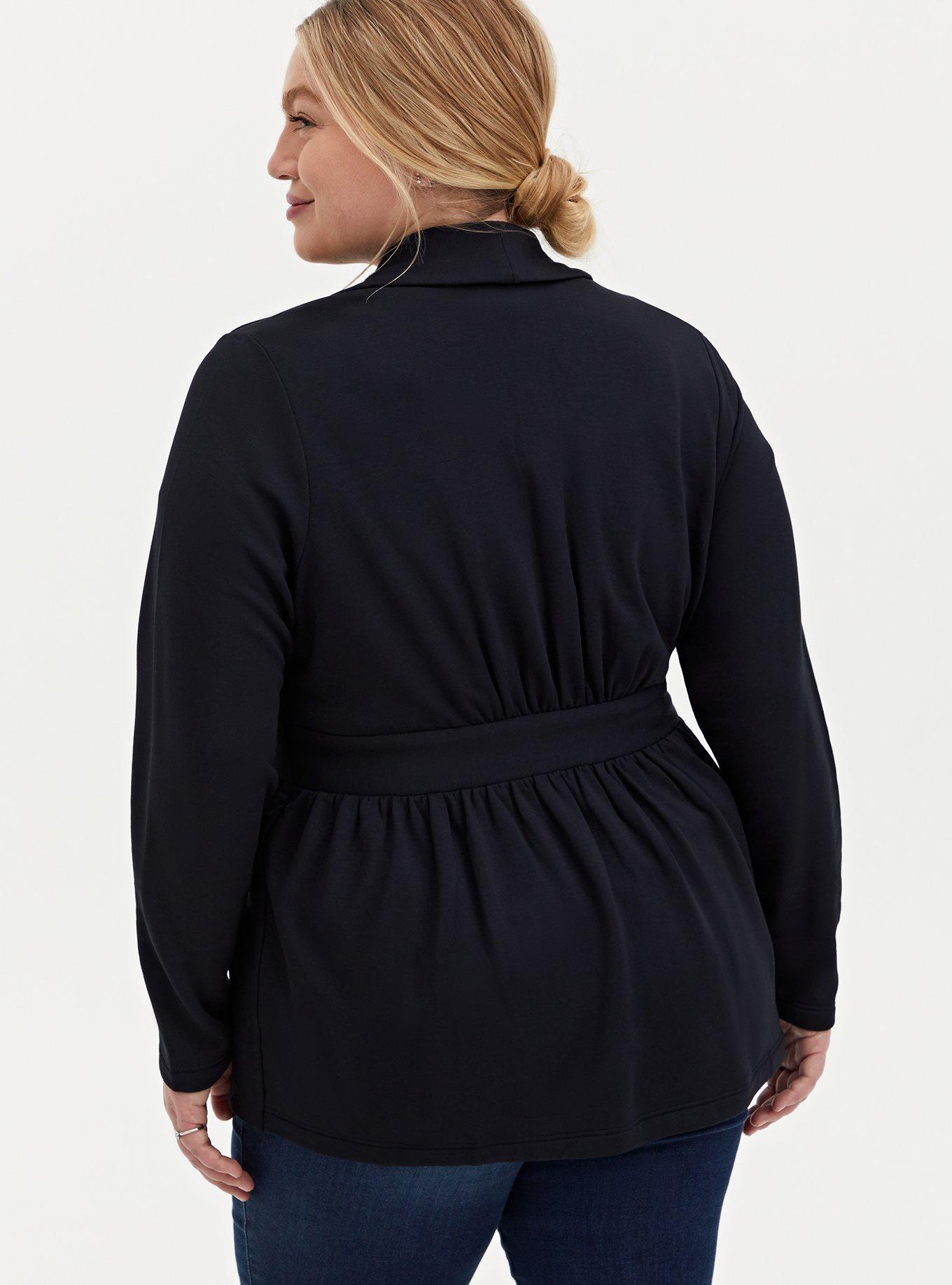 Knit Tie Waist Blazer, DEEP BLACK, alternate