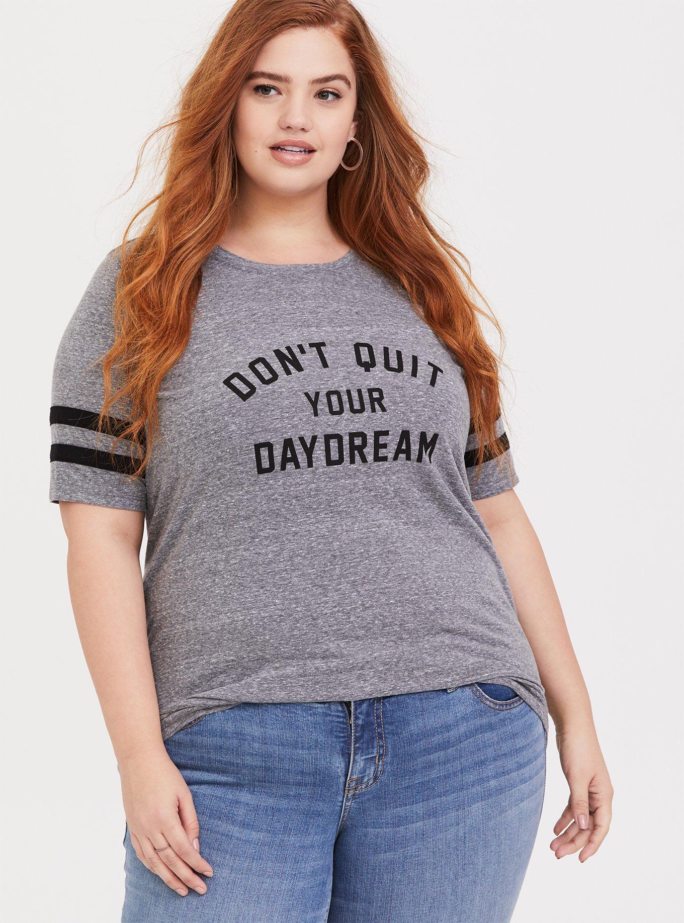 Plus Size - Don't Quit Your Daydream Grey Triblend Football Tee - Torrid