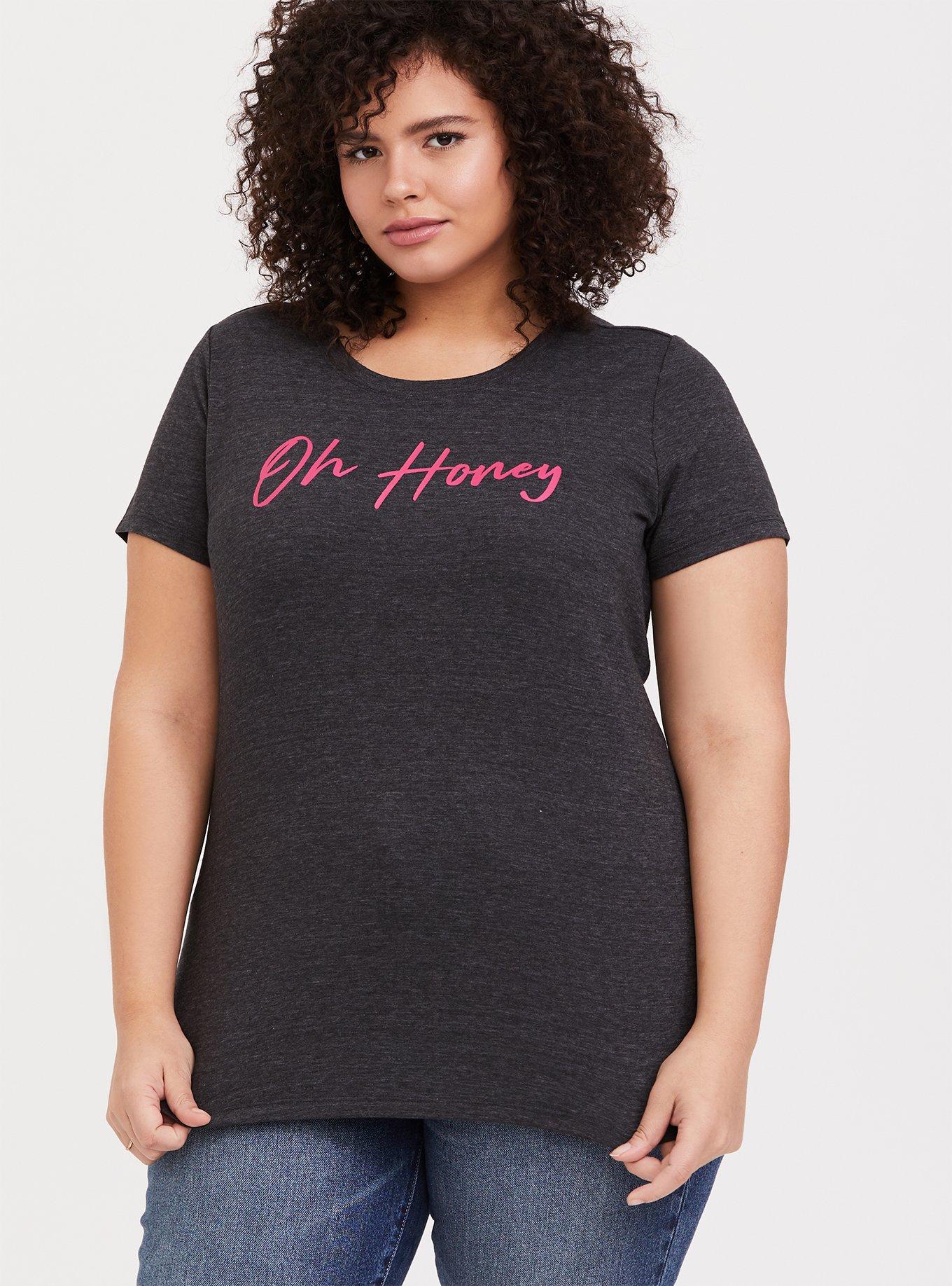 Plus Size Oh Honey Grey Slim Fit Crew Tee, CHARCOAL HEATHER, alternate