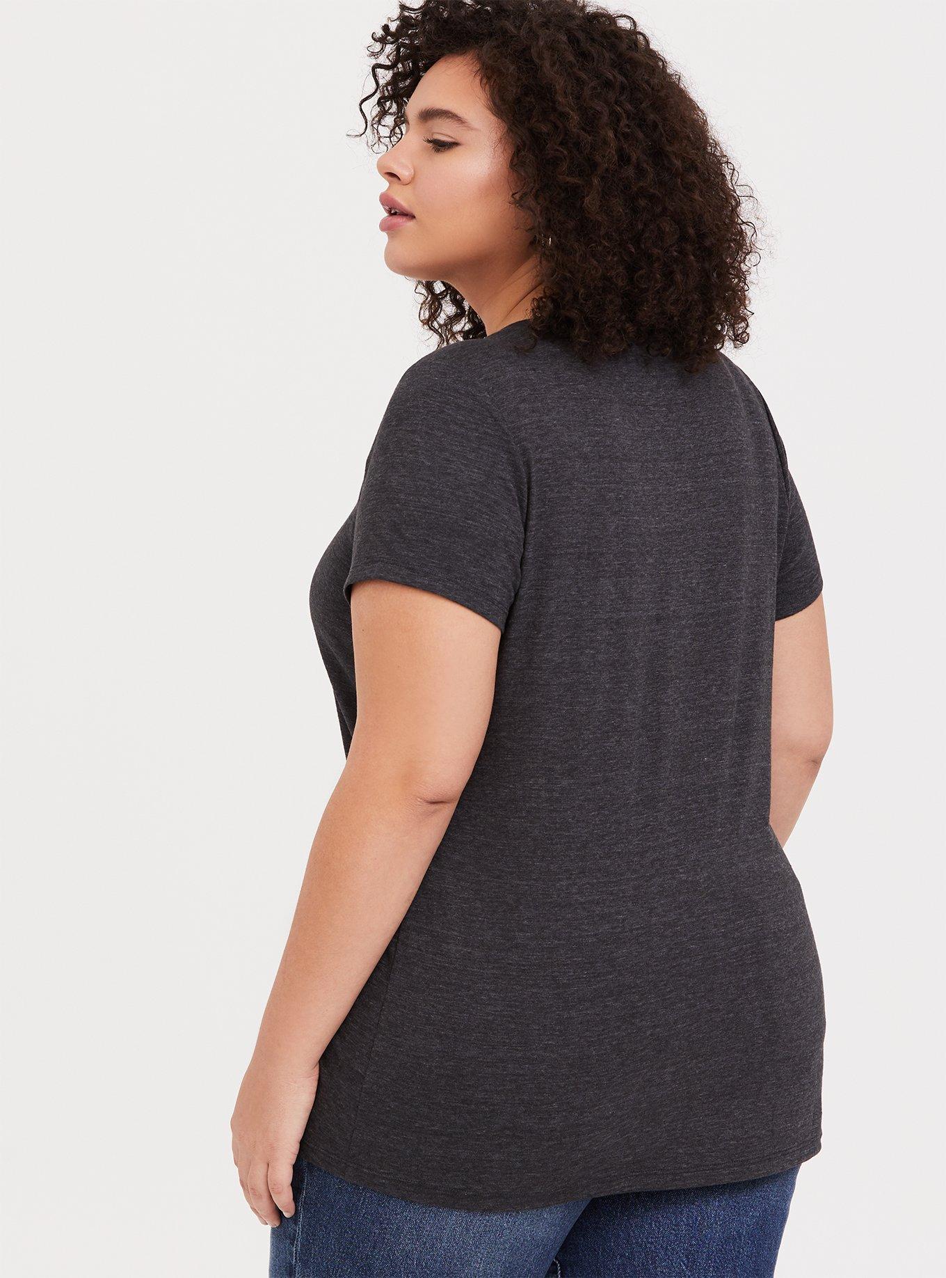 Plus Size Oh Honey Grey Slim Fit Crew Tee, CHARCOAL HEATHER, alternate