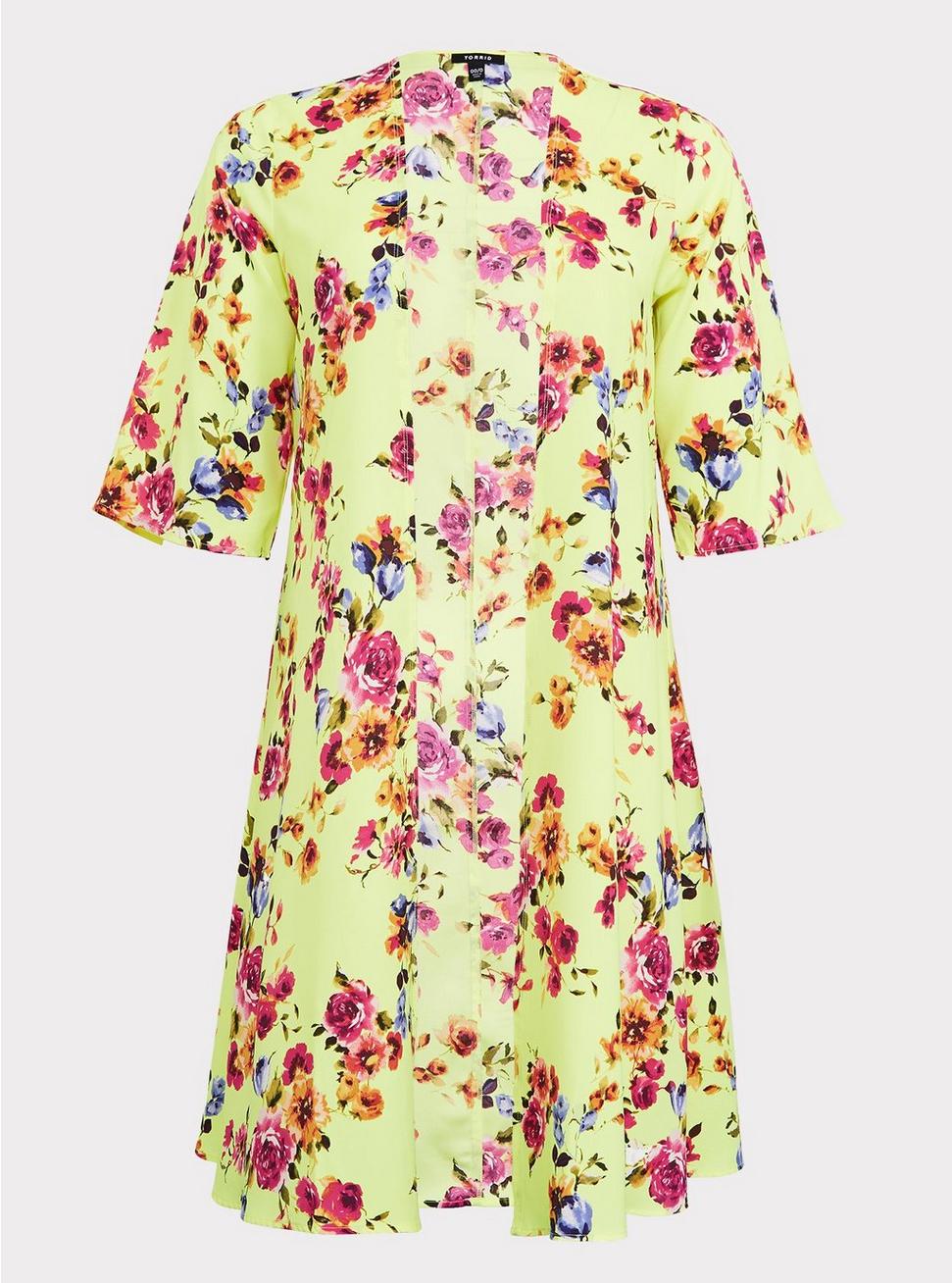 Plus Size - Neon Yellow Floral Crepe Kimono - Torrid