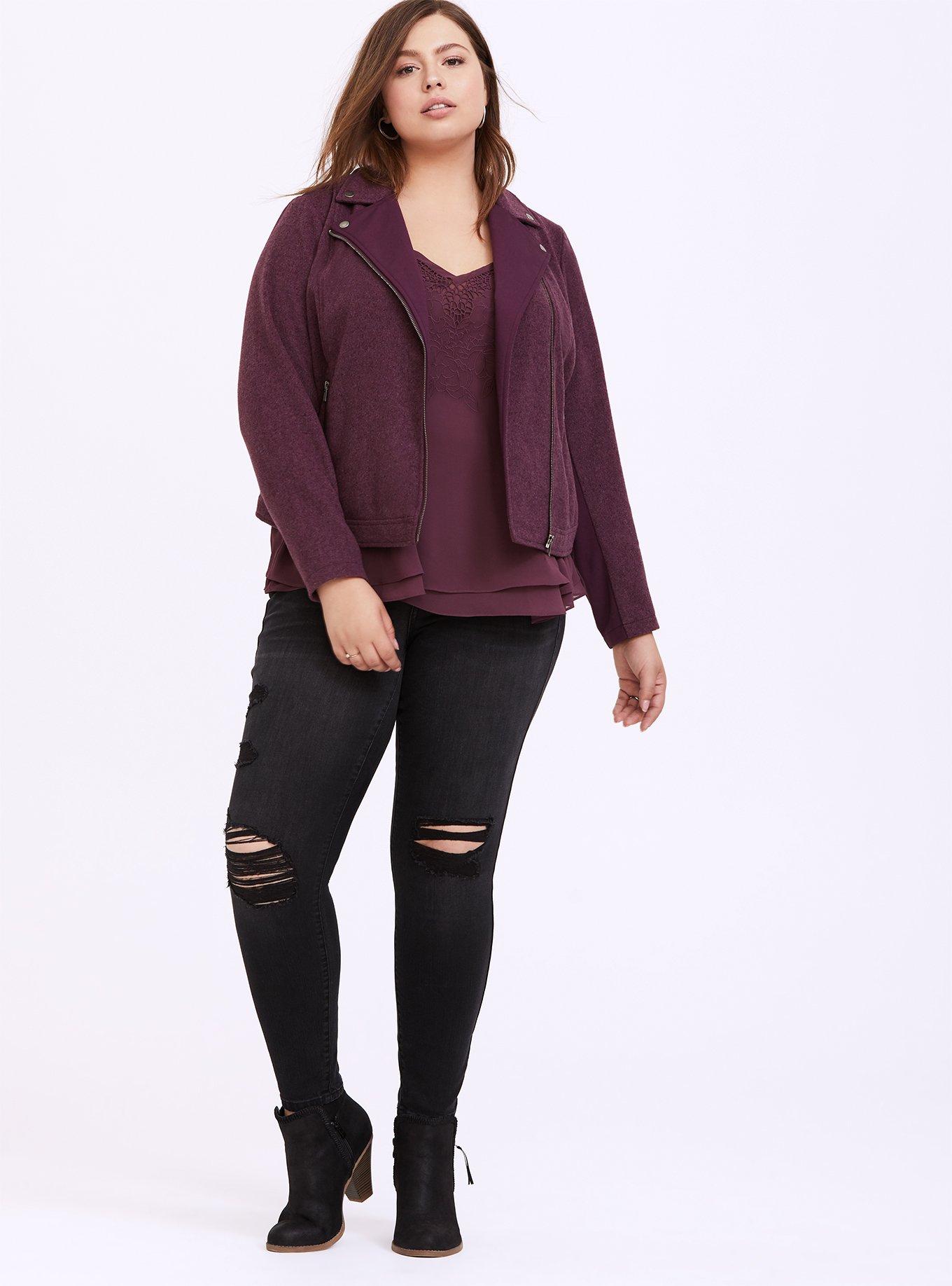 Flannel Moto Jacket, EGGPLANT, alternate