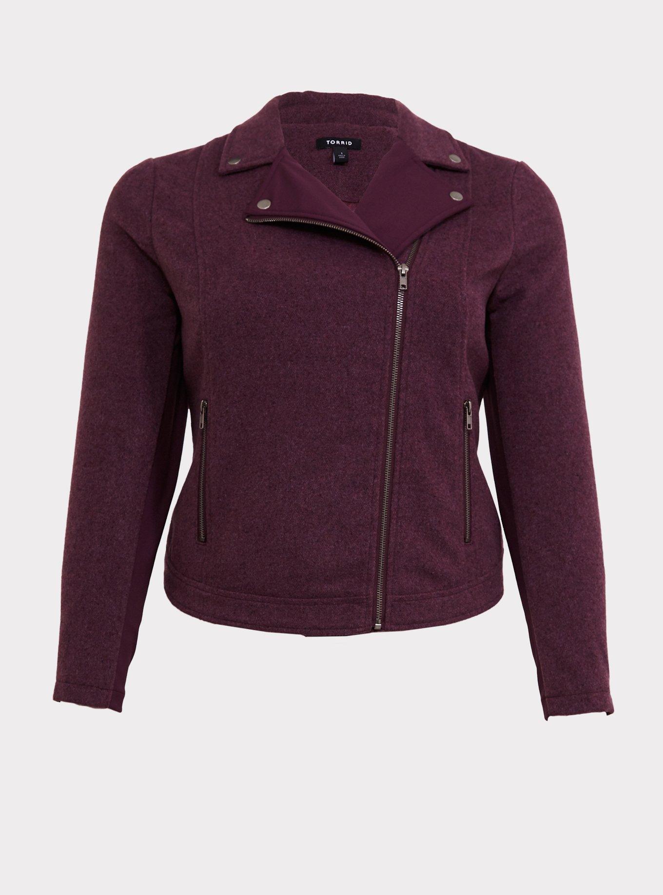 Flannel Moto Jacket, EGGPLANT, hi-res