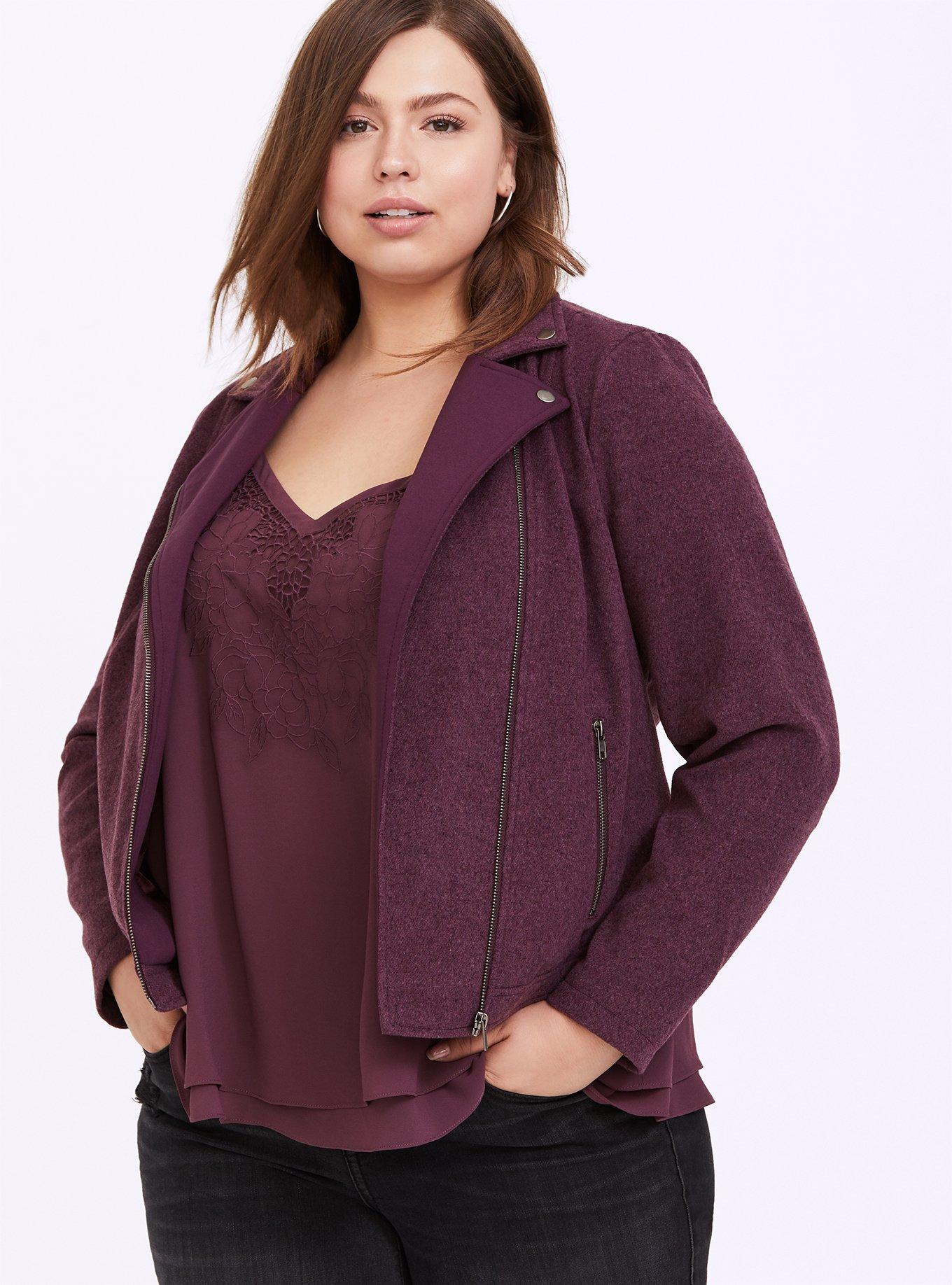 Flannel Moto Jacket, EGGPLANT, hi-res