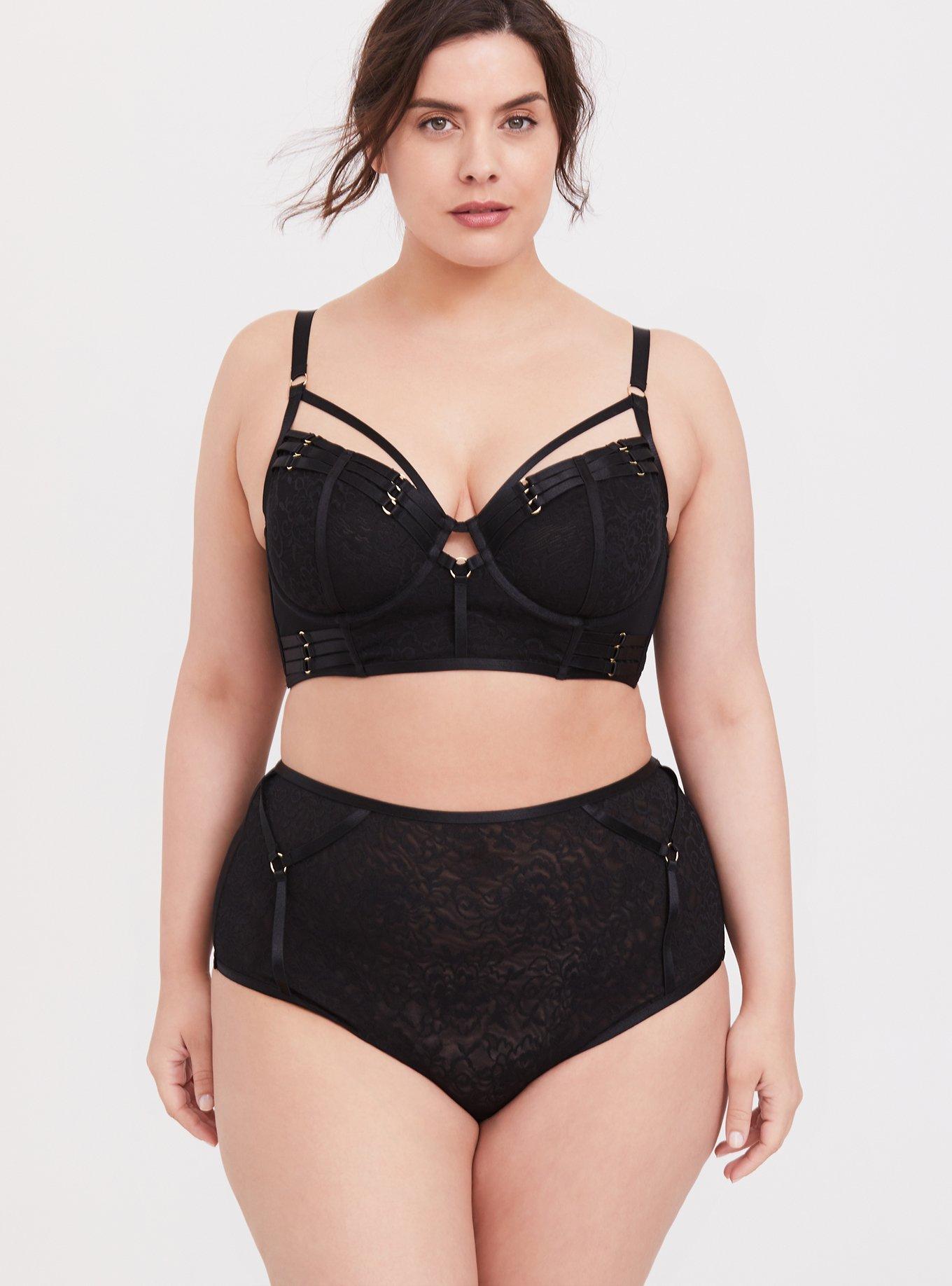 Black Lace Harness High Waist Panty, RICH BLACK, alternate