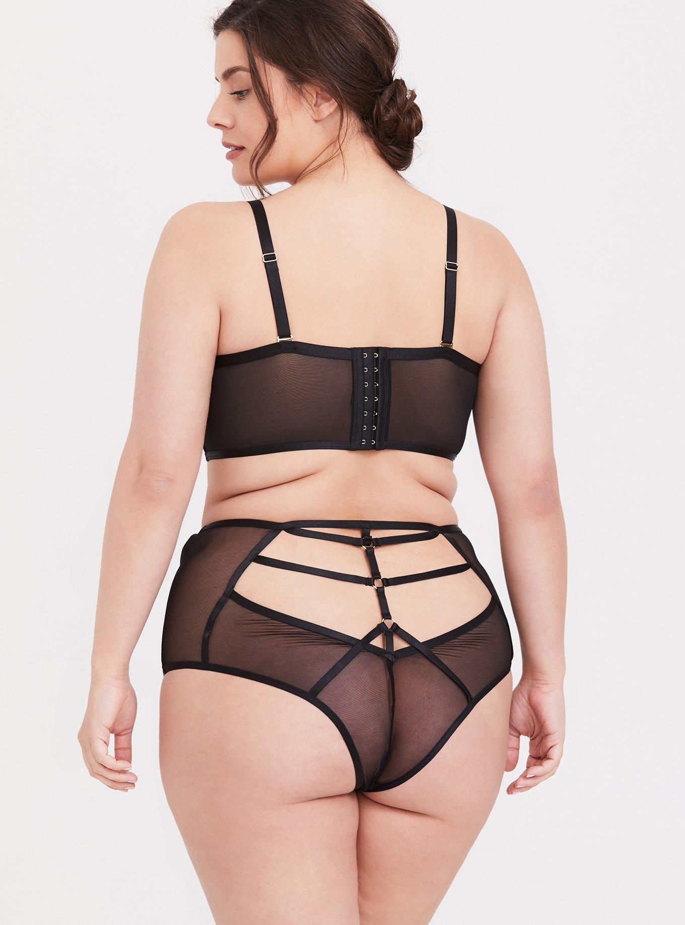 Black Lace Harness High Waist Panty, RICH BLACK, alternate