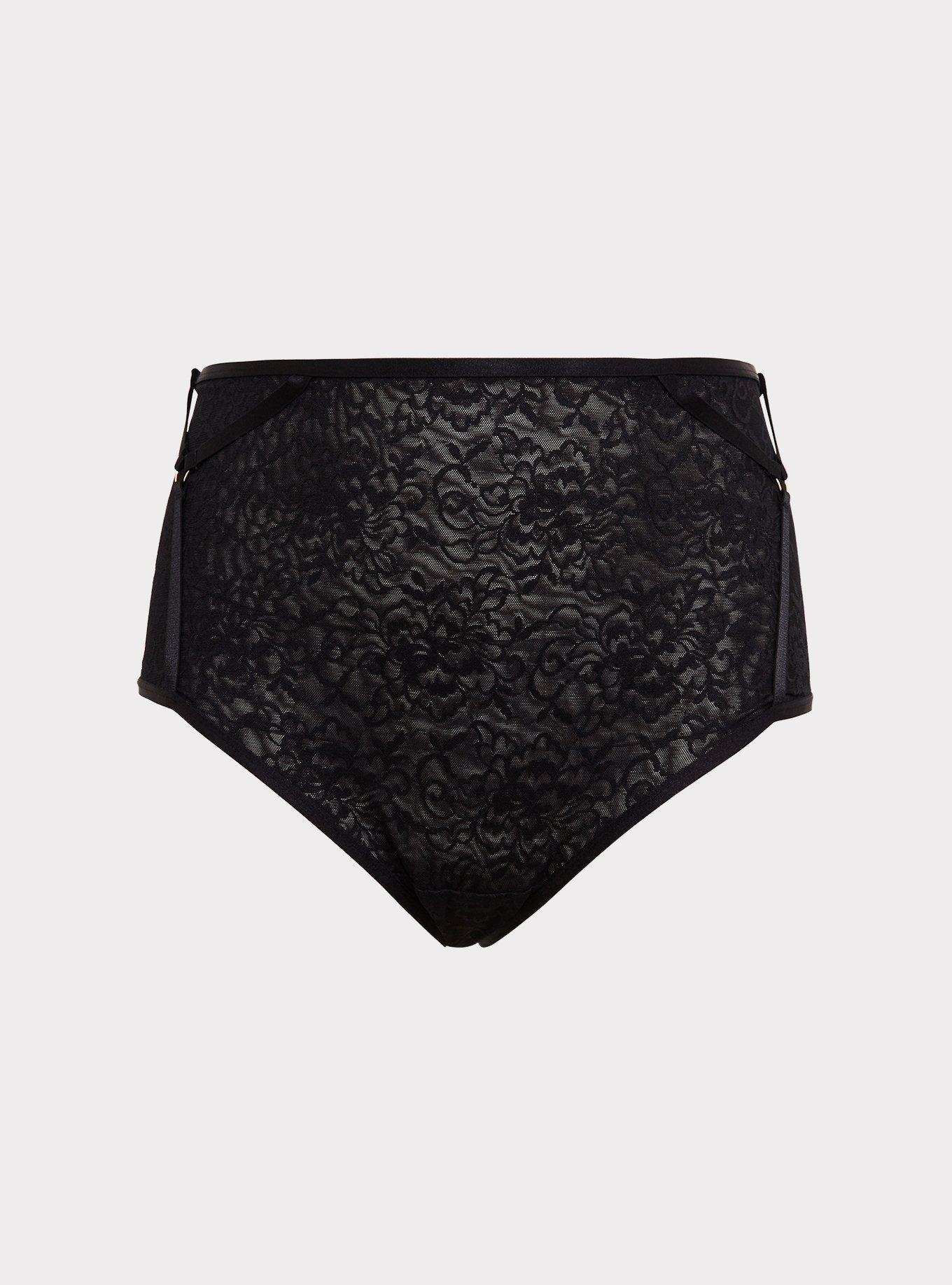 Black Lace Harness High Waist Panty, RICH BLACK, hi-res