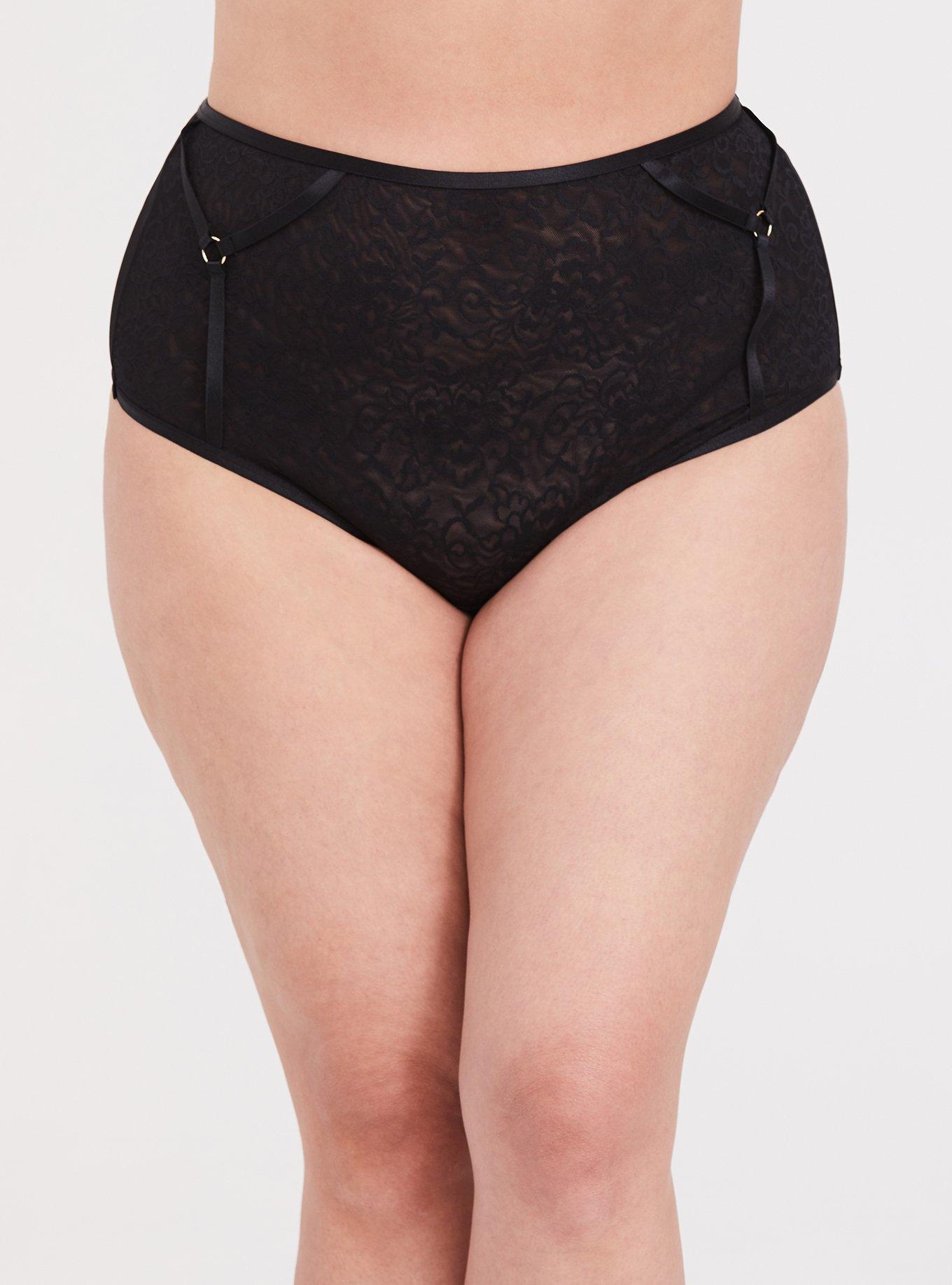 Black Lace Harness High Waist Panty, RICH BLACK, hi-res