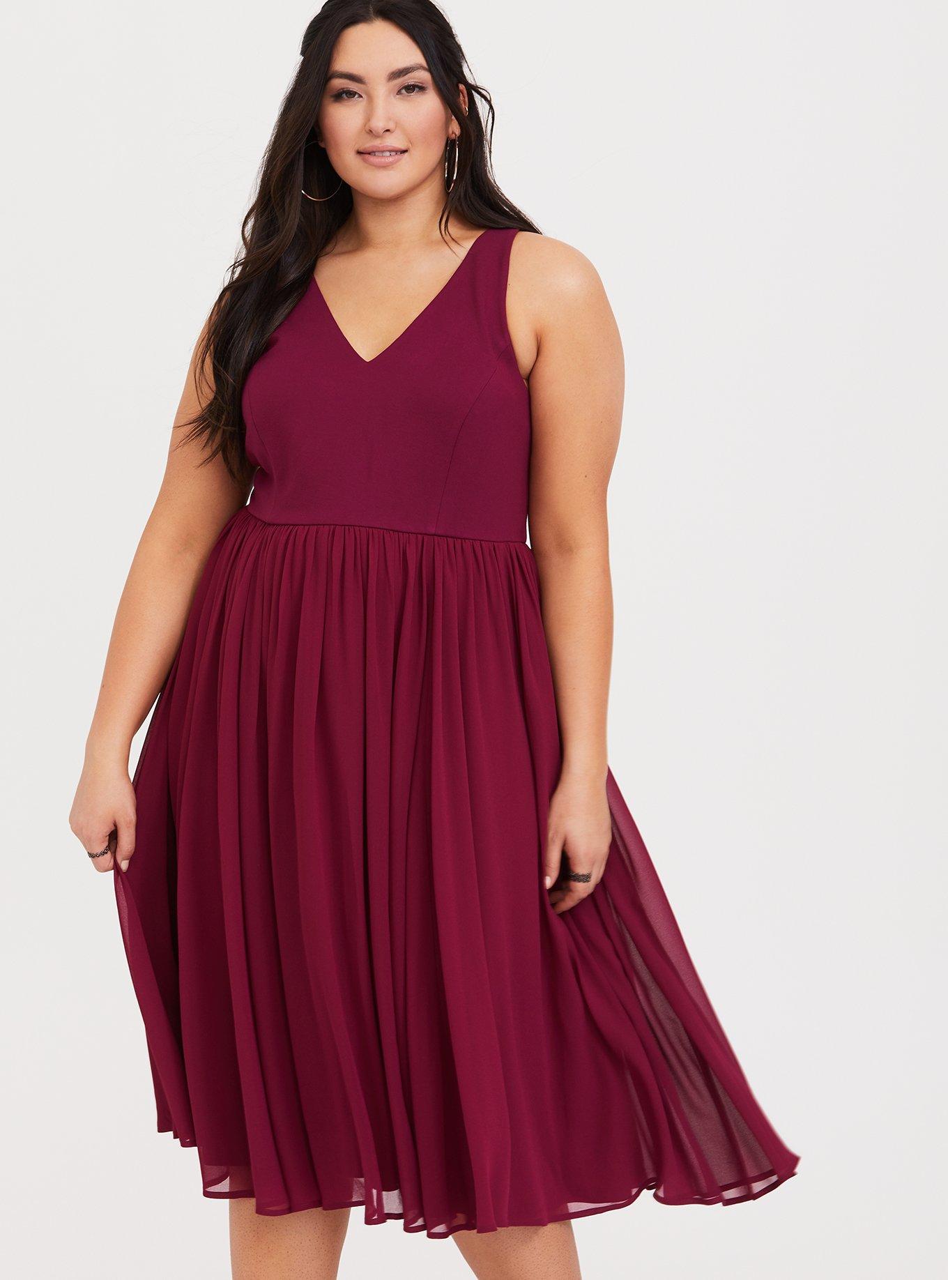 Midi Chiffon Skater Dress, BEET RED, alternate