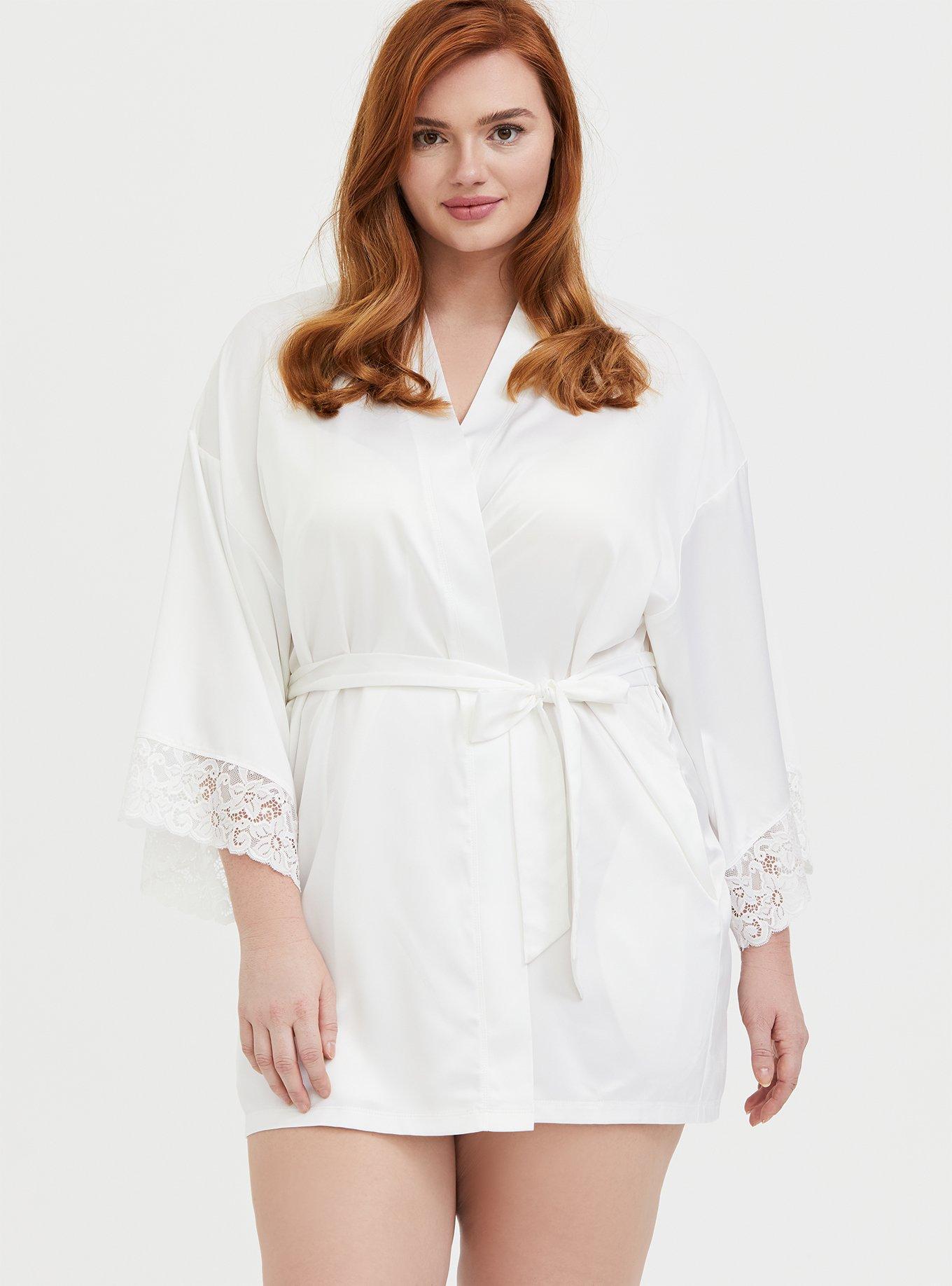 Bride White Satin & Lace Robe, CLOUD DANCER, alternate
