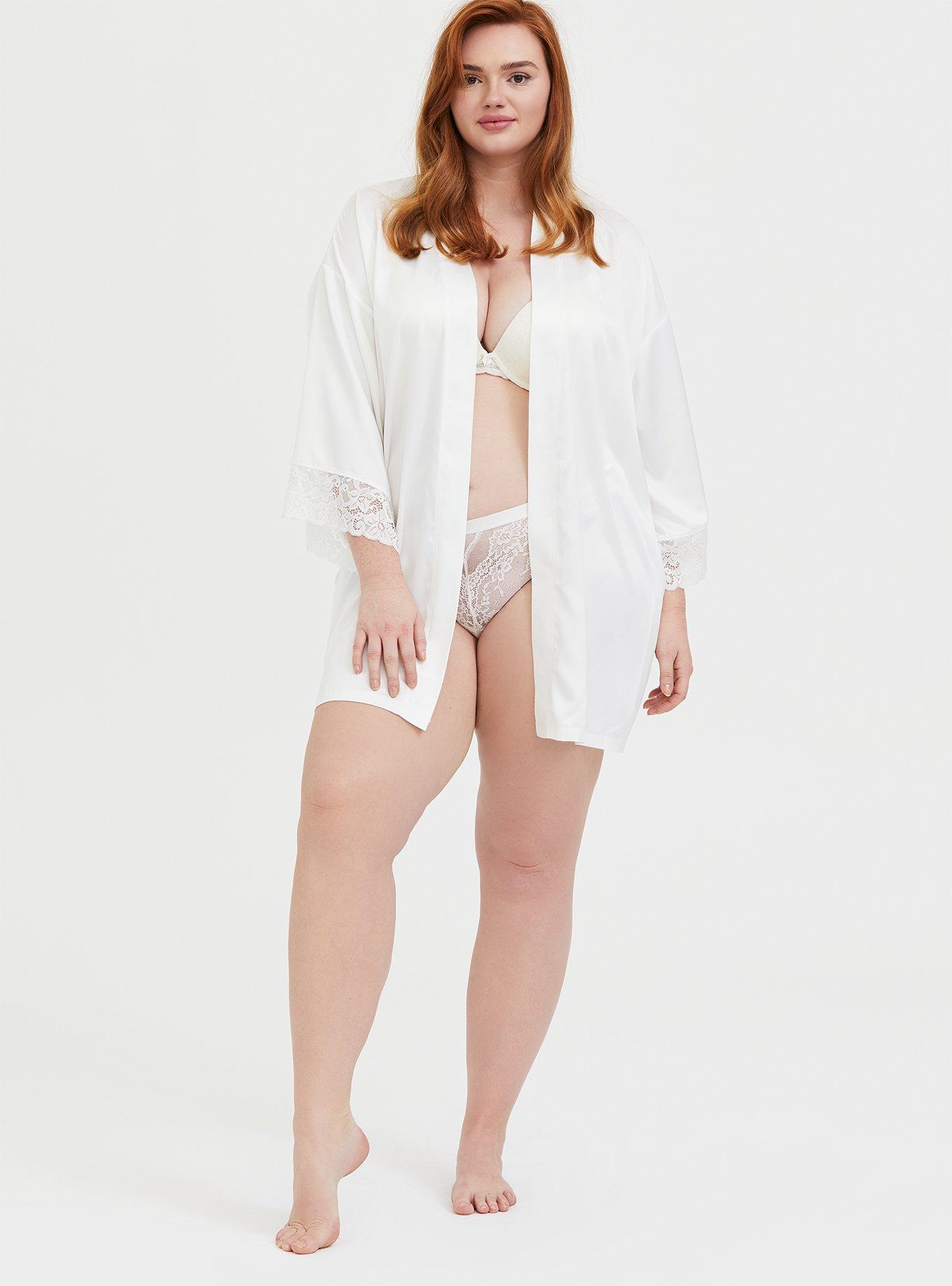 Bride White Satin & Lace Robe, CLOUD DANCER, alternate