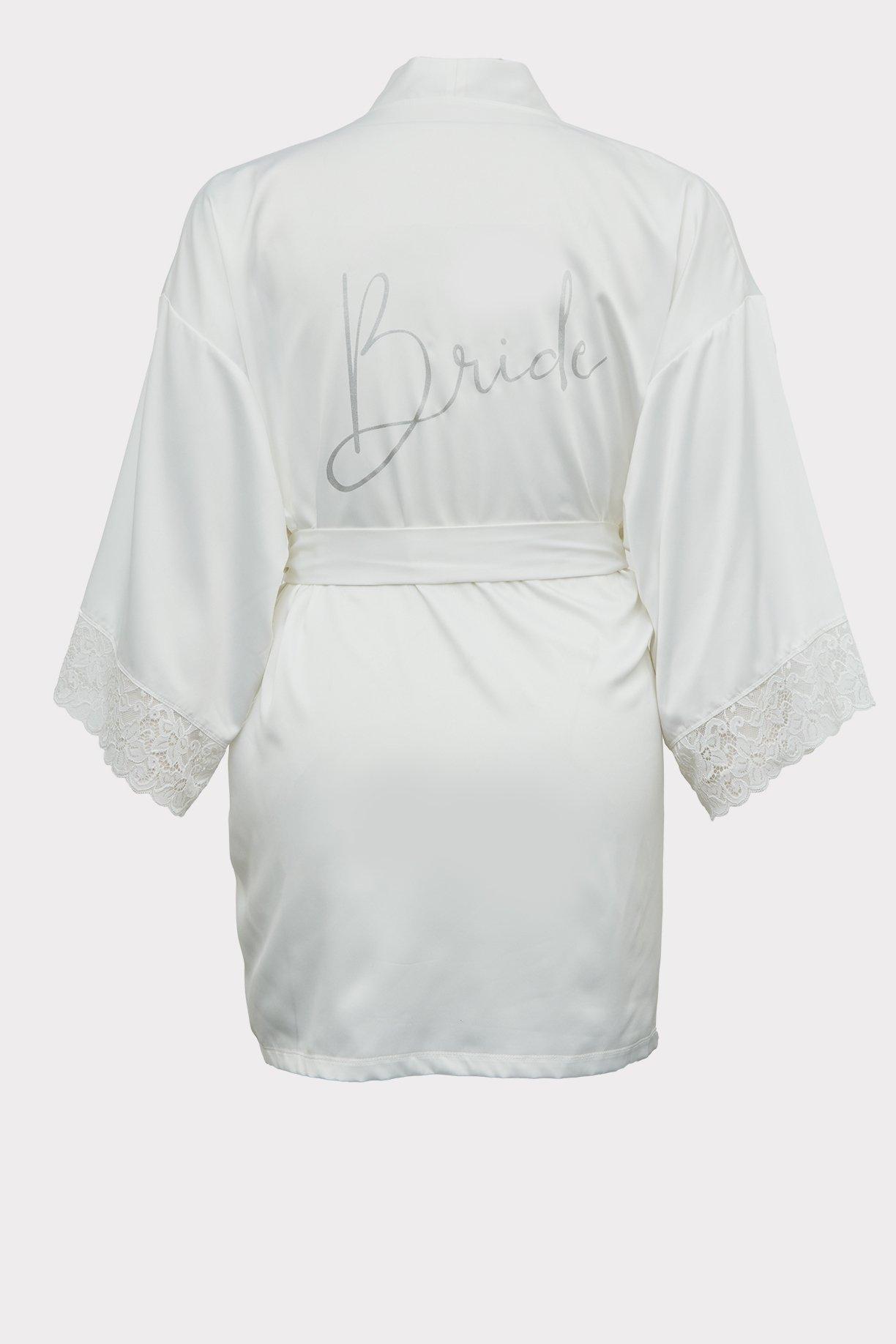 Bride White Satin & Lace Robe, , hi-res