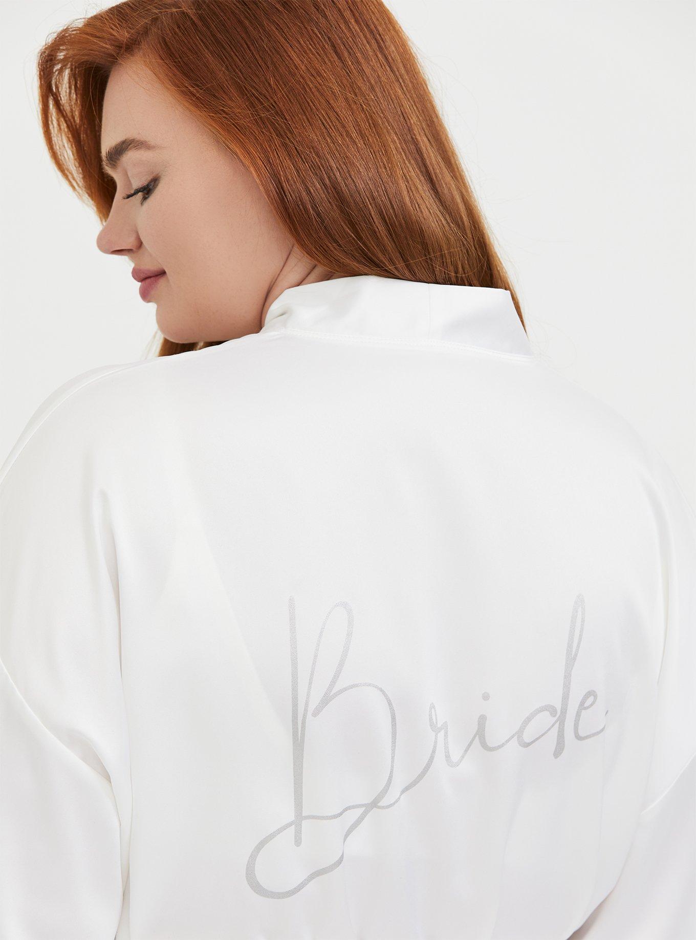 Bride White Satin & Lace Robe, , hi-res