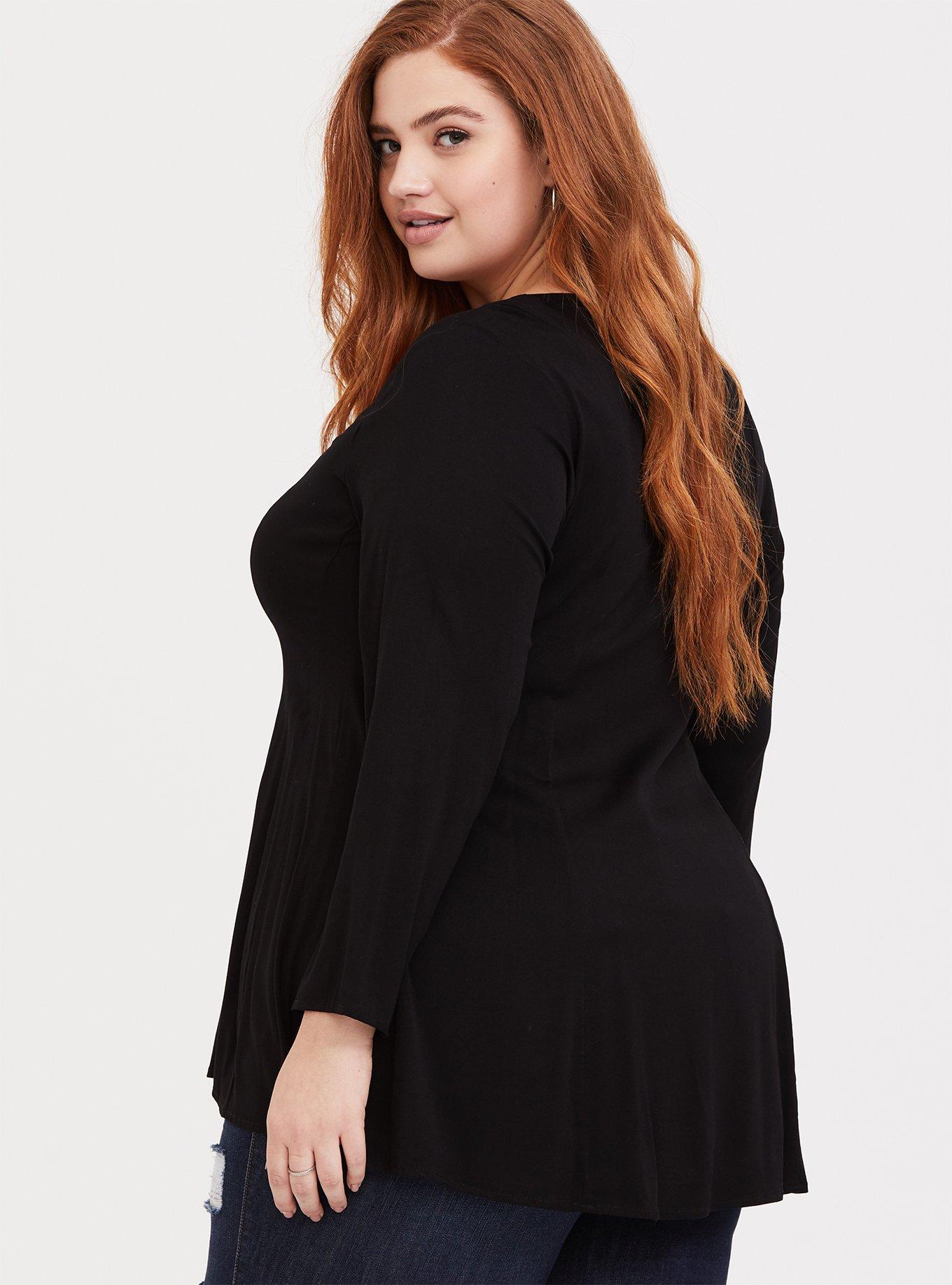 Fit And Flare Stretch Challis Button-Up Top, , alternate