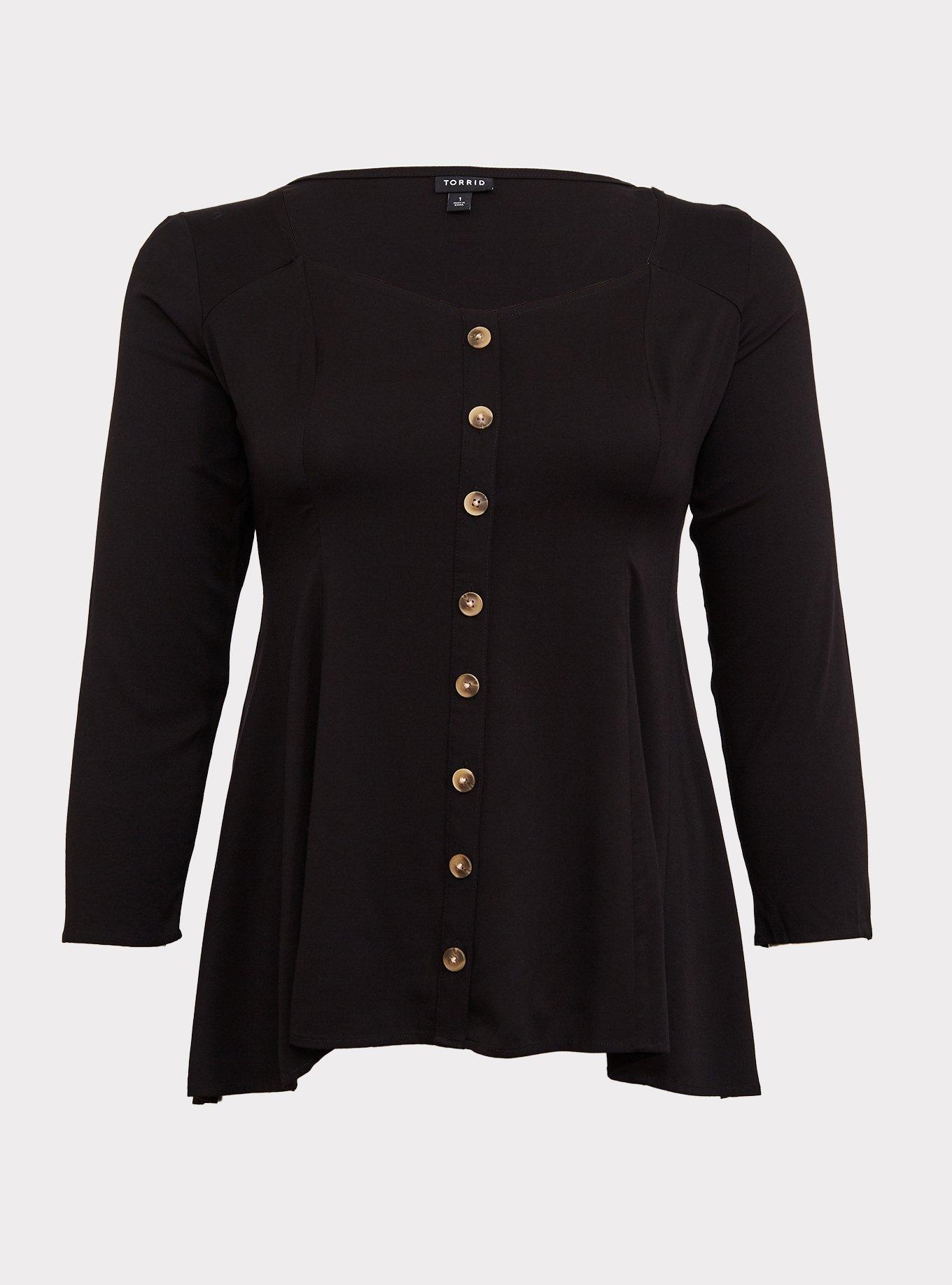 Fit And Flare Stretch Challis Button-Up Top, , hi-res