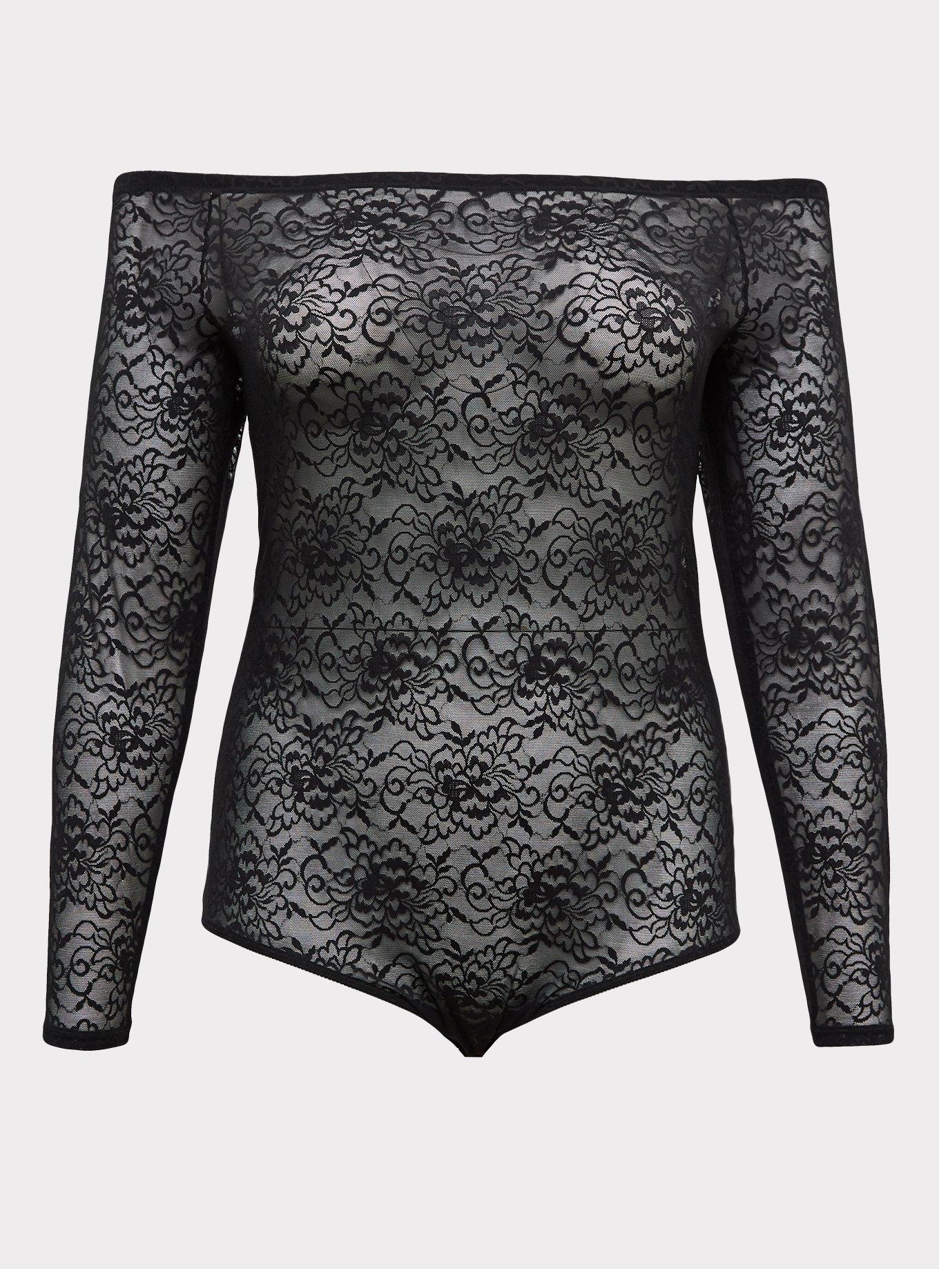 Lace Off-Shoulder Bodysuit, RICH BLACK, hi-res