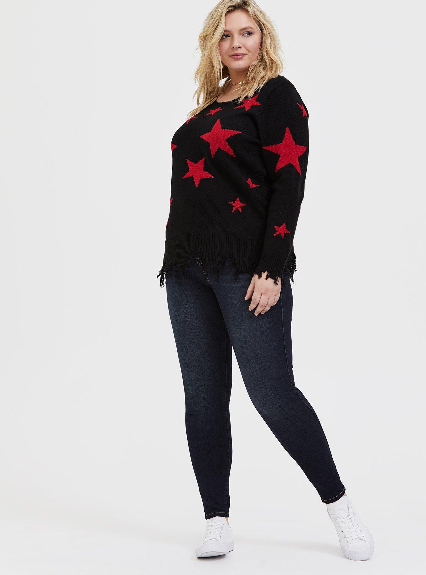 Plus Size - Her Universe DC Comics Birds of Prey Harley Quinn Black & Red  Star Sweater - Torrid