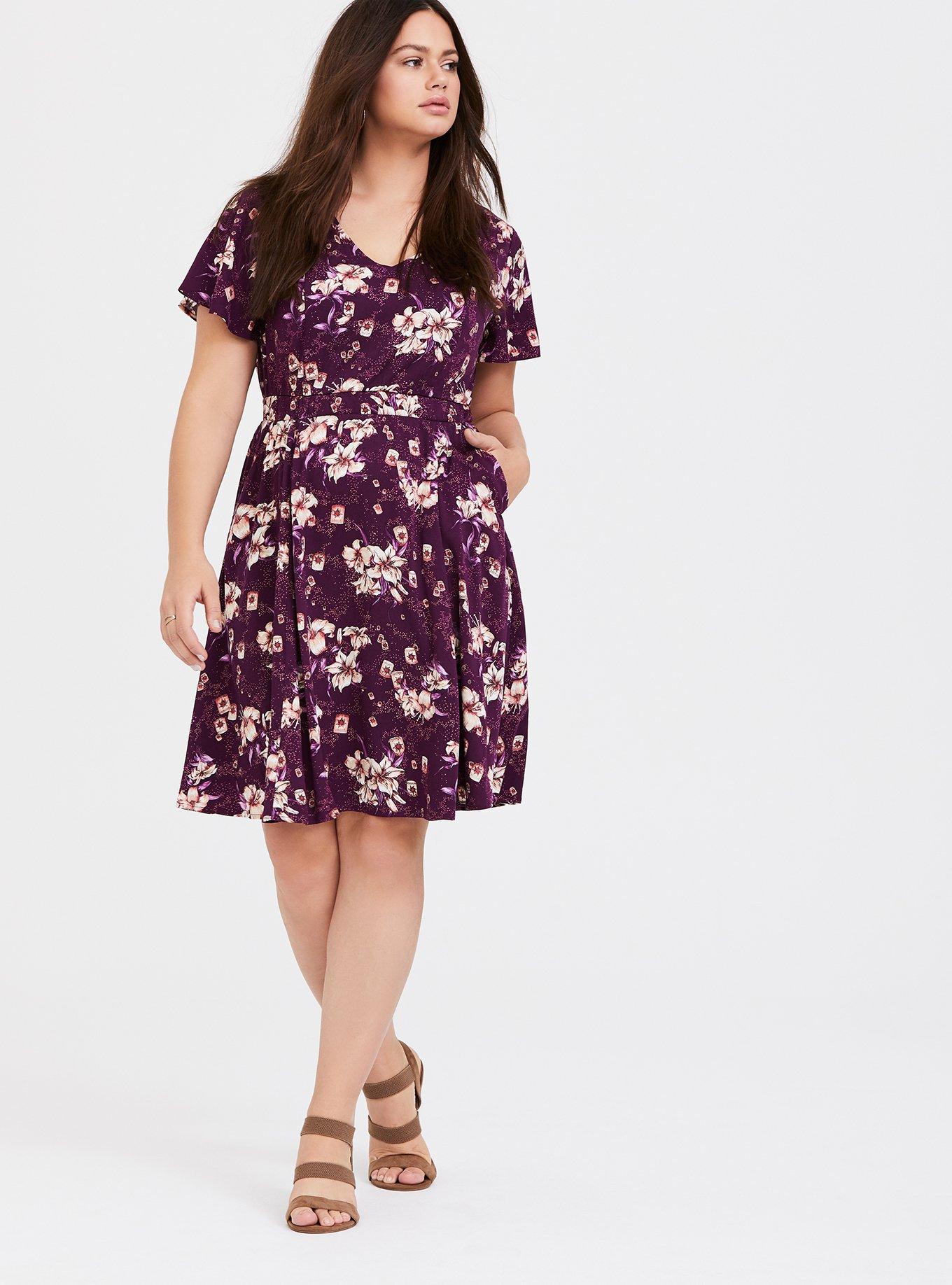 Plus Size Disney Tangled Floral Lantern Burgundy Purple Skater Dress, TANGLED FLORAL, alternate