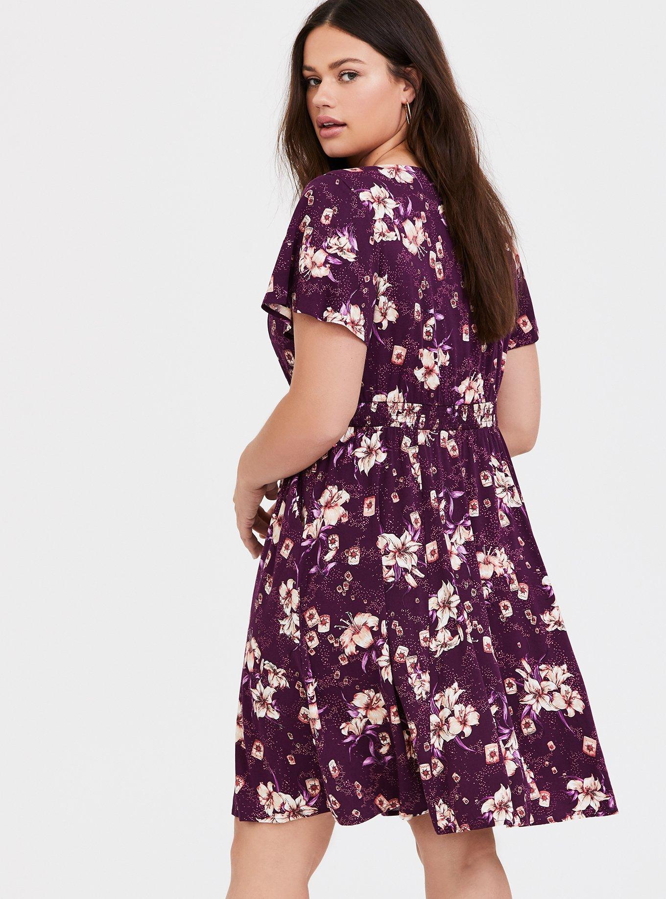Plus Size Disney Tangled Floral Lantern Burgundy Purple Skater Dress, TANGLED FLORAL, alternate
