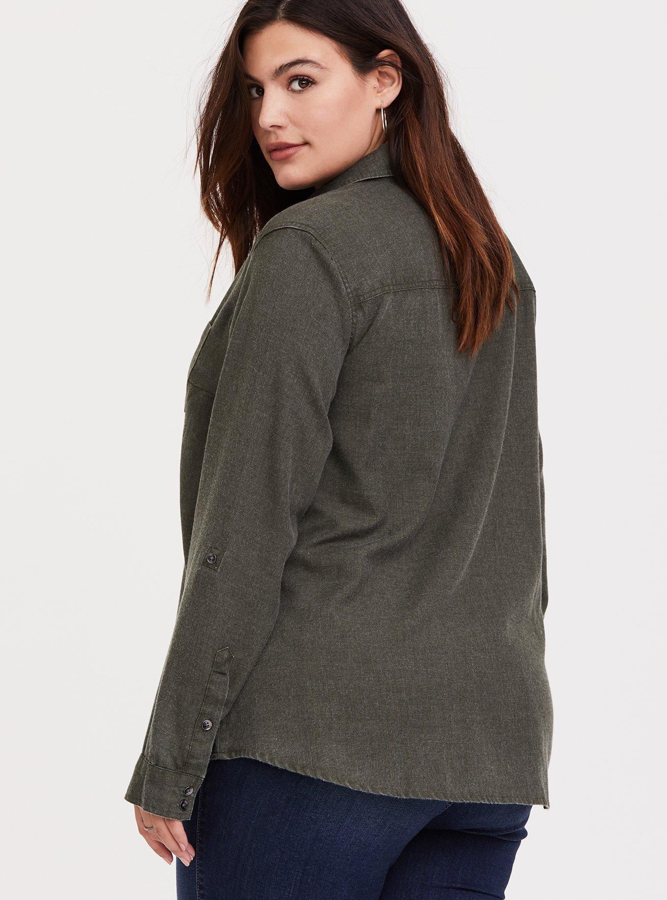 Plus Size Taylor Relaxed Fit Rayon Twill Button-Up Shirt, CAMO, alternate