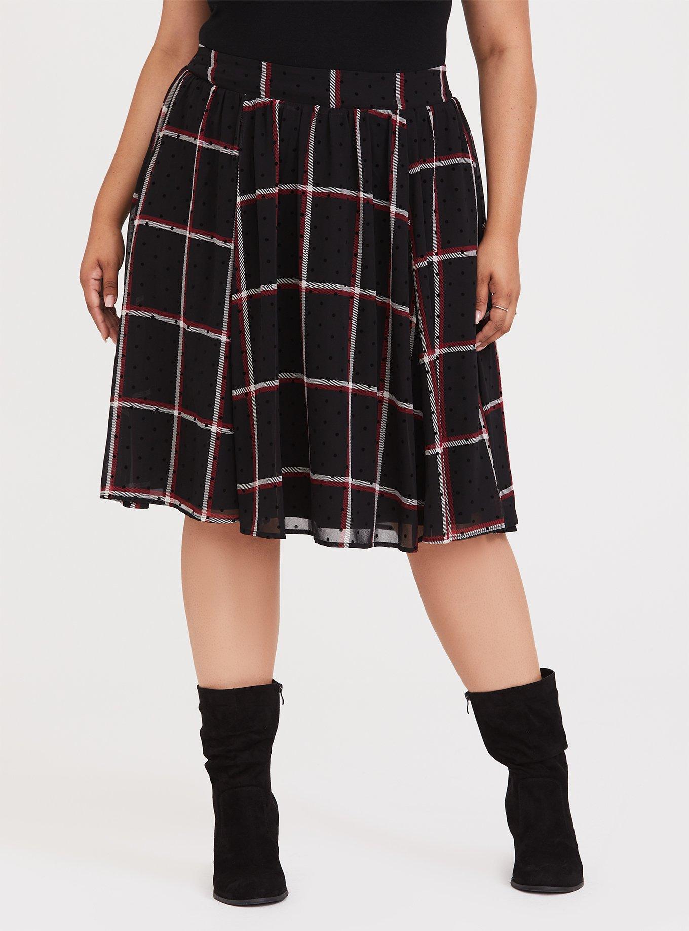 Black & Red Plaid Flocked Dot Skirt, PLAID, alternate