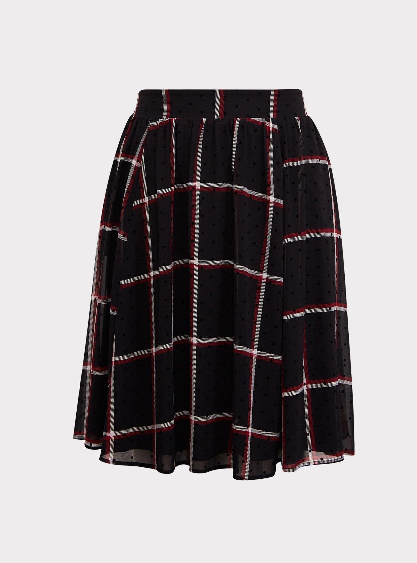 Black & Red Plaid Flocked Dot Skirt, PLAID, hi-res