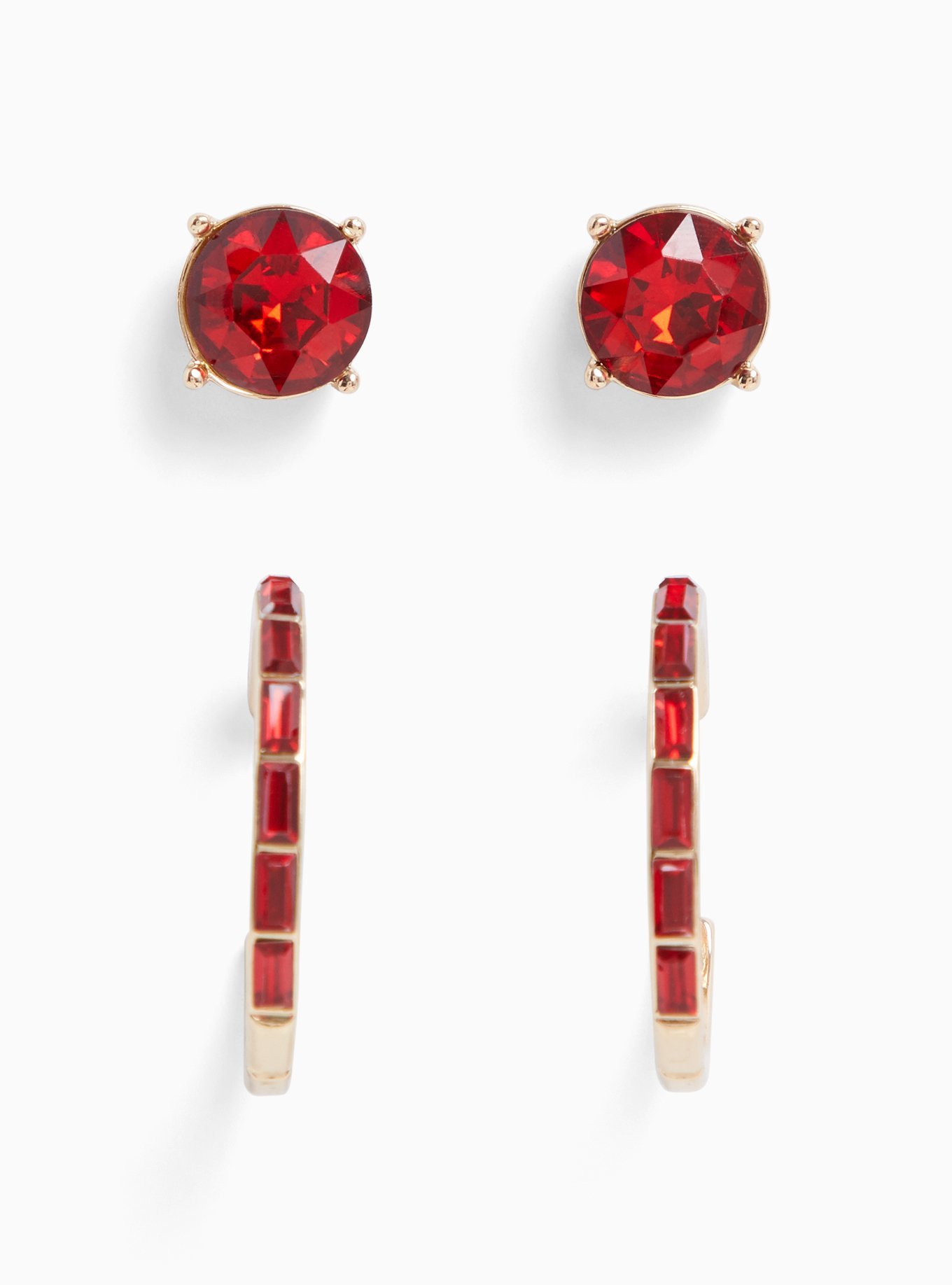 Plus Size - Red Hoop & Stud Rhinestone Earrings Set - Set of 2 - Torrid