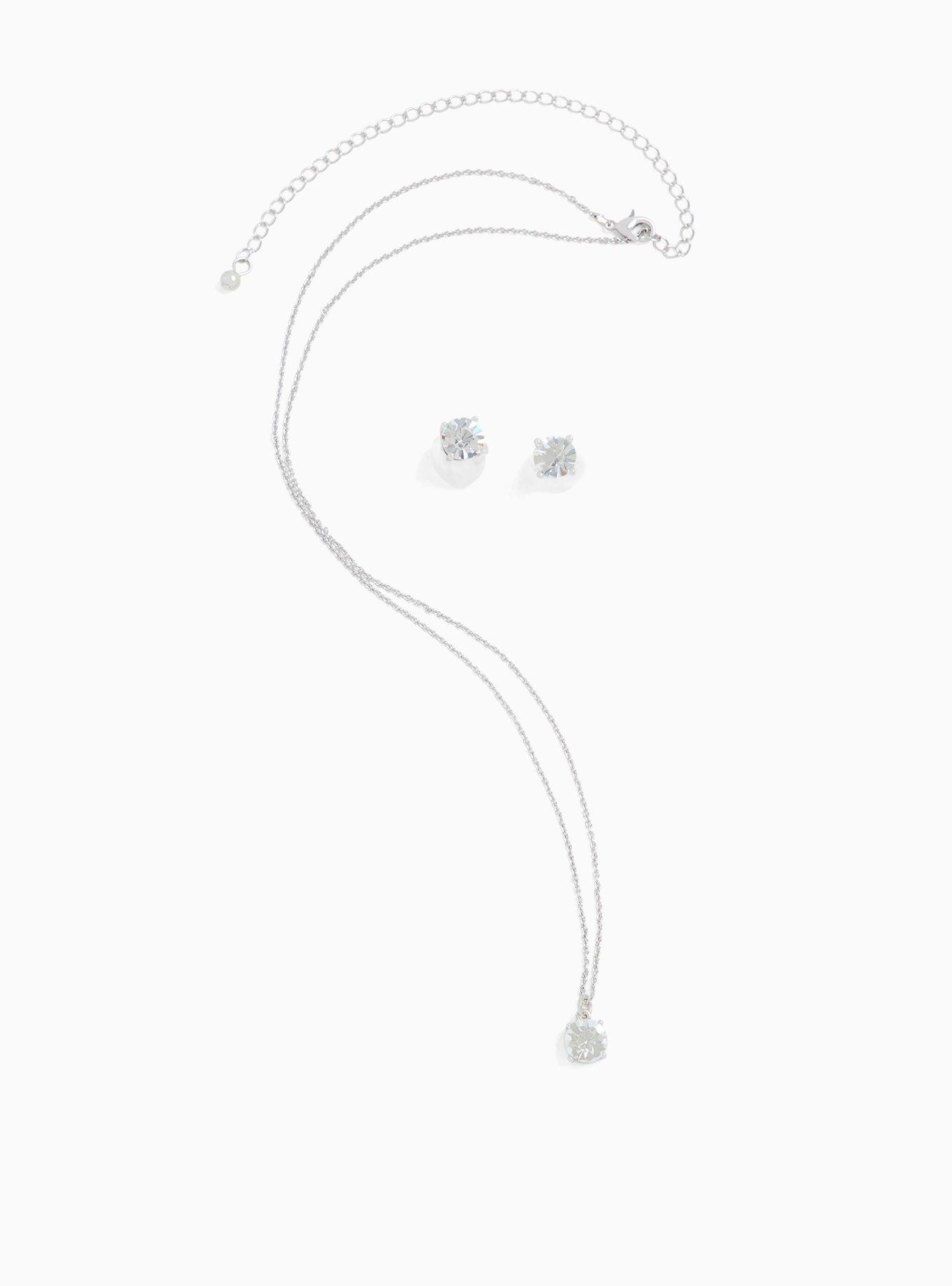 Plus Size SilverTone Clear Stone Stud Earrings & Necklace Set Torrid