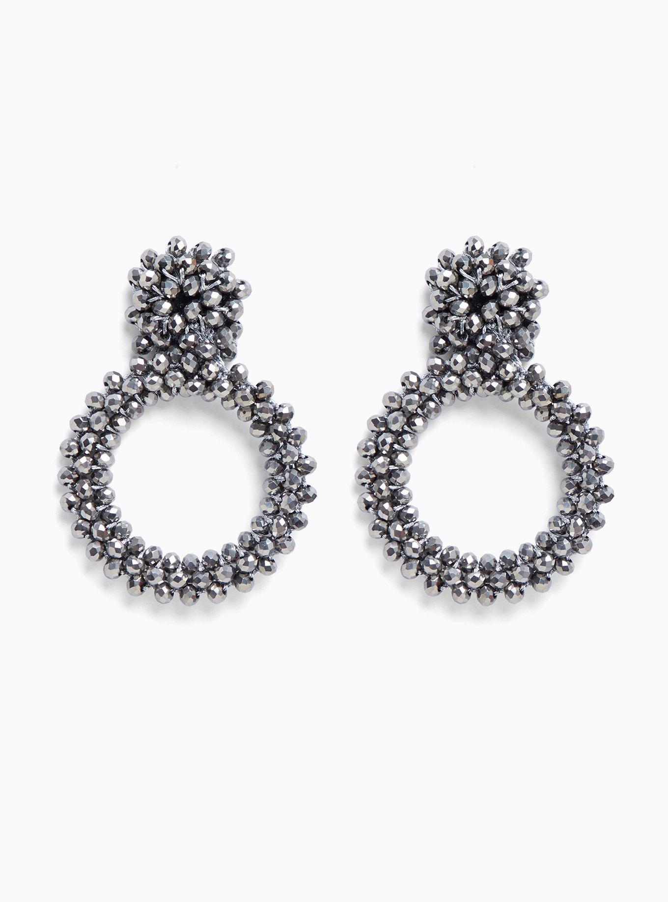 Hematite-Tone Beaded Circle Statement Earrings, , alternate