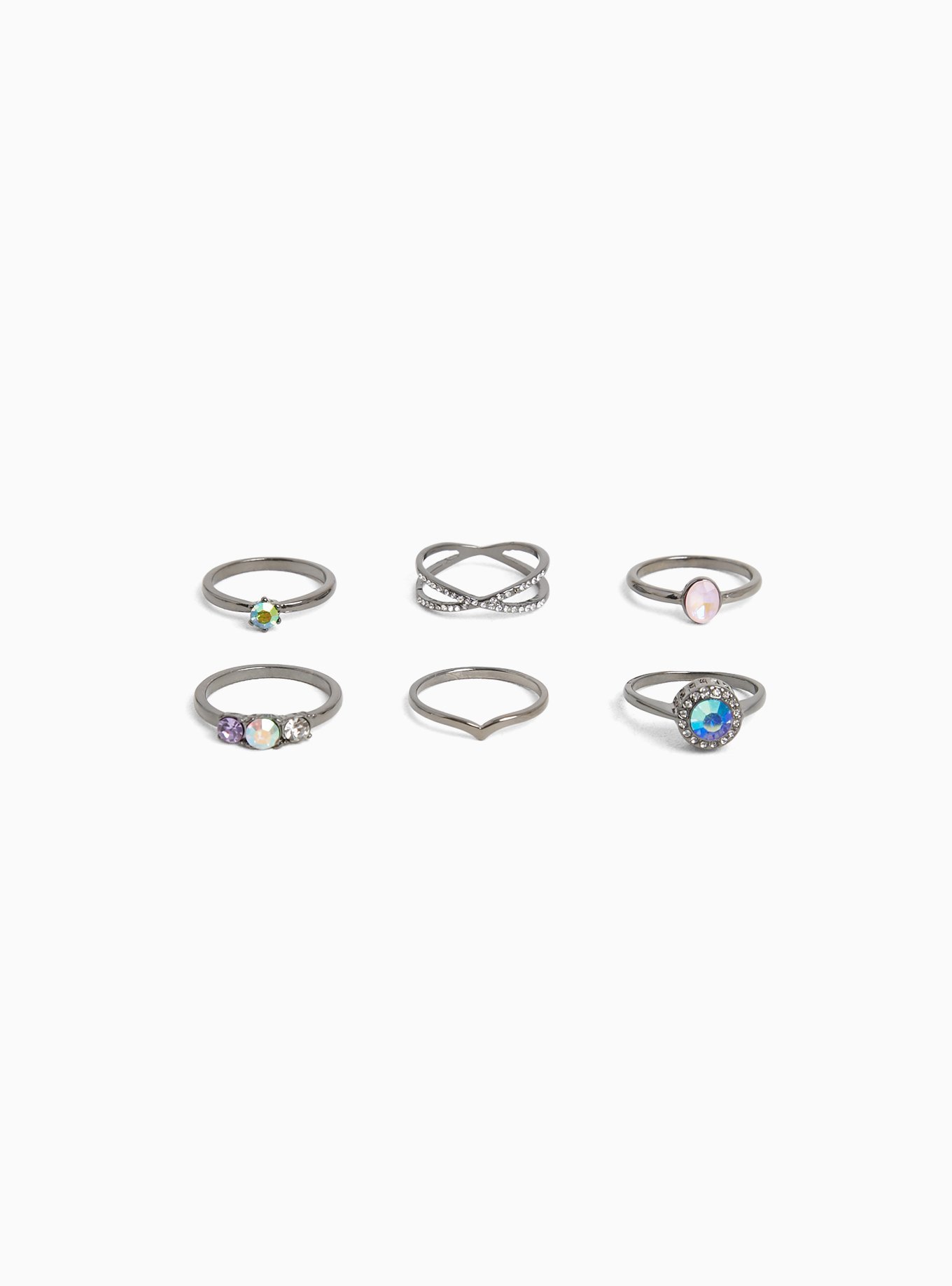 Plus Size - Hematite-Tone Multi Ring Set - Set of 6 - Torrid