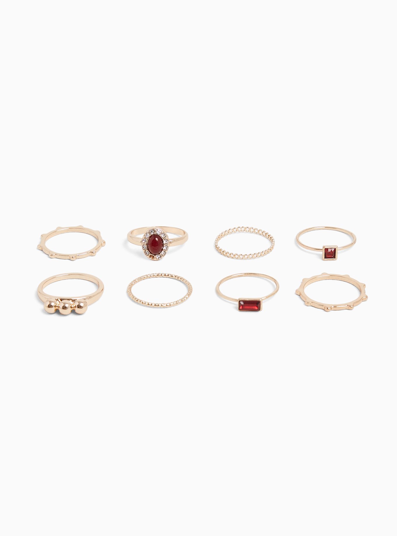 Plus Size - Gold-Tone Red Faux Stone Stackable Ring Set - Set of 8 - Torrid