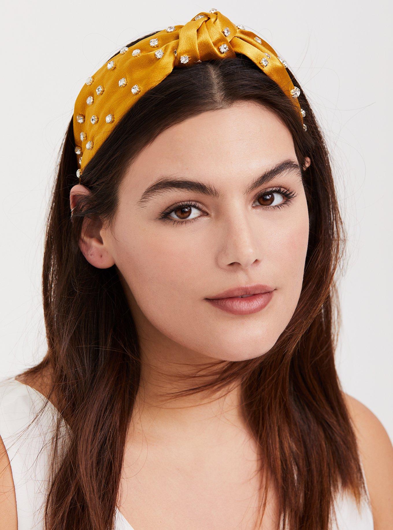 Plus Size Mustard Yellow Satin Top Knot Rhinestone Headband Torrid