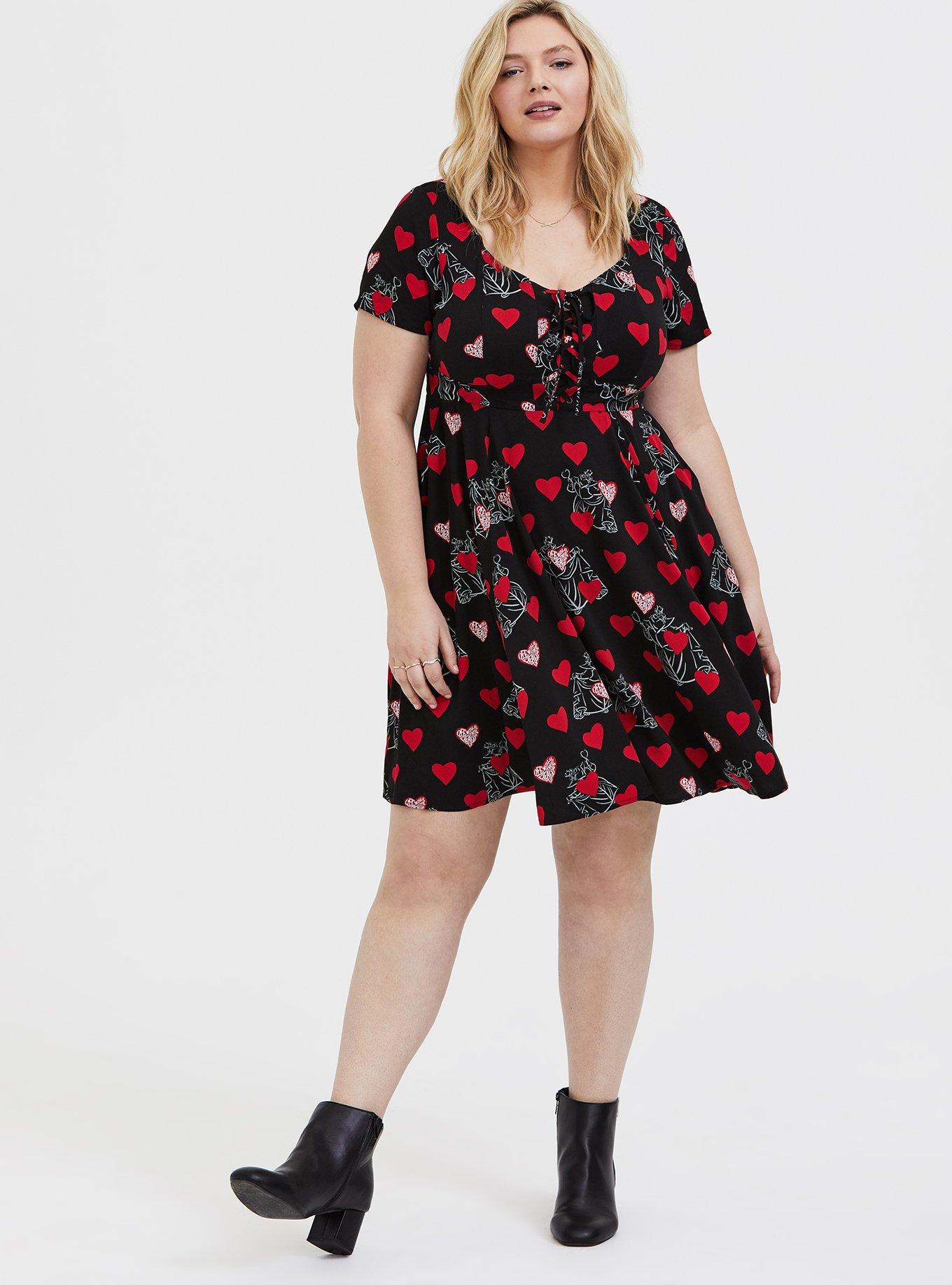 Plus Size - Disney Villains Queen of Hearts Black Lace-Up Skater Dress -  Torrid