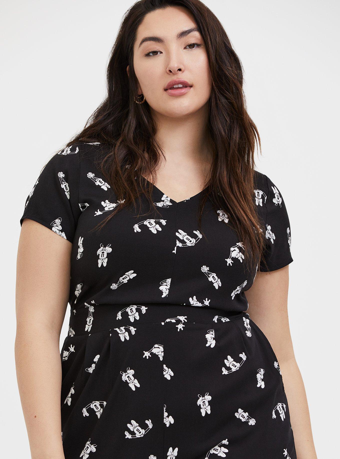Plus Size Disney Minnie Mouse Black Challis Culotte Jumpsuit, OTHER PRINTS, alternate