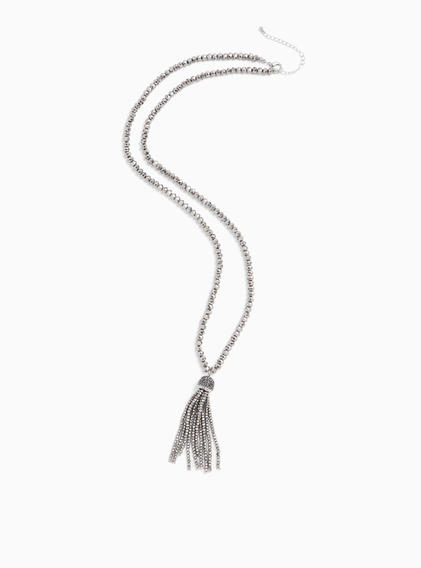 Plus Size - Silver-Tone Beaded Tassel Pendant Necklace - Torrid