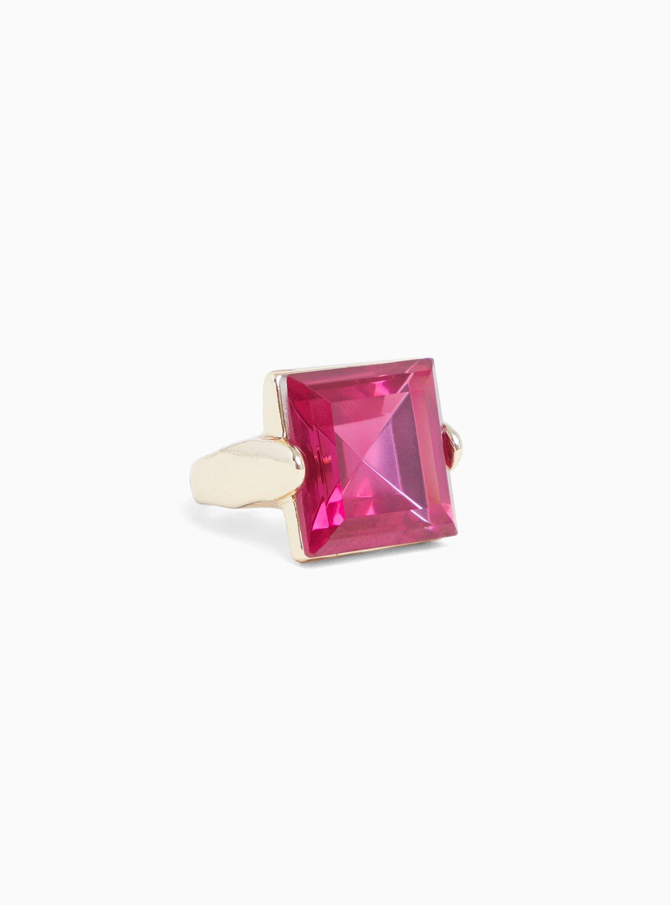 Gold-Tone Pink Faux Stone Statement Ring, PINK, alternate