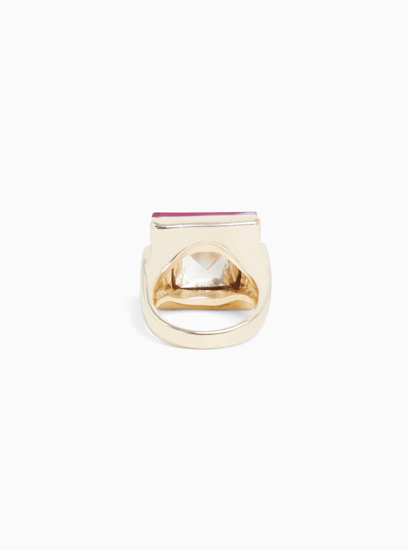 Gold-Tone Pink Faux Stone Statement Ring, PINK, alternate