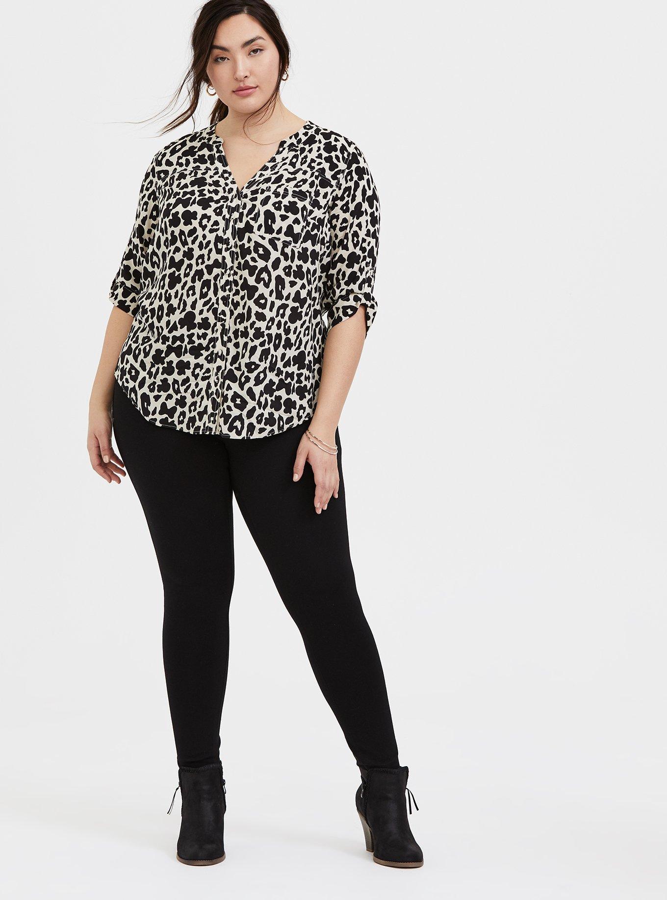 Plus Size Disney Minnie Mouse & Leopard Challis Button Front Blouse , MULTI, alternate