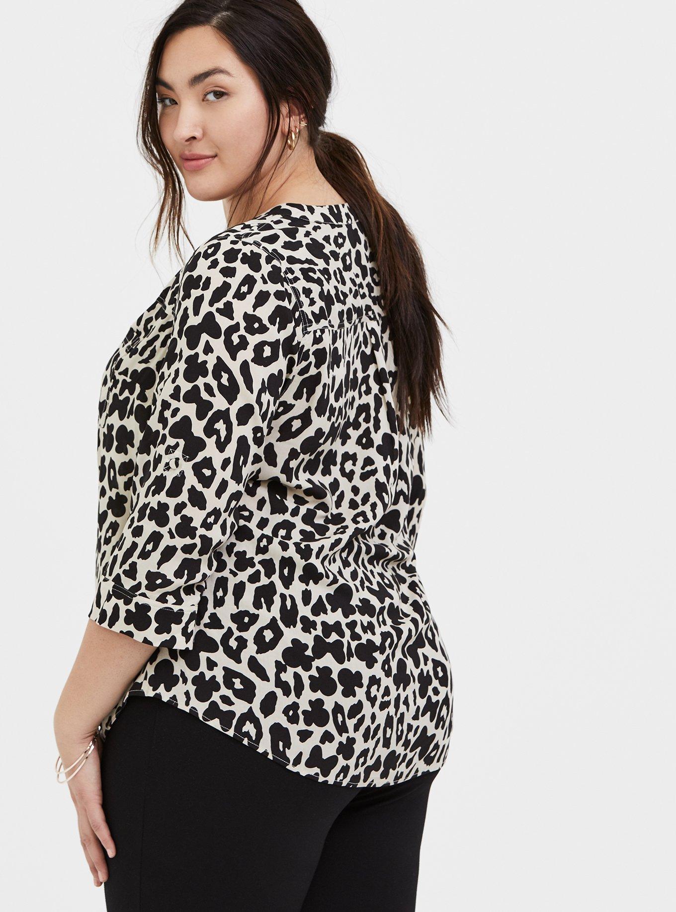 Plus Size Disney Minnie Mouse & Leopard Challis Button Front Blouse , MULTI, alternate