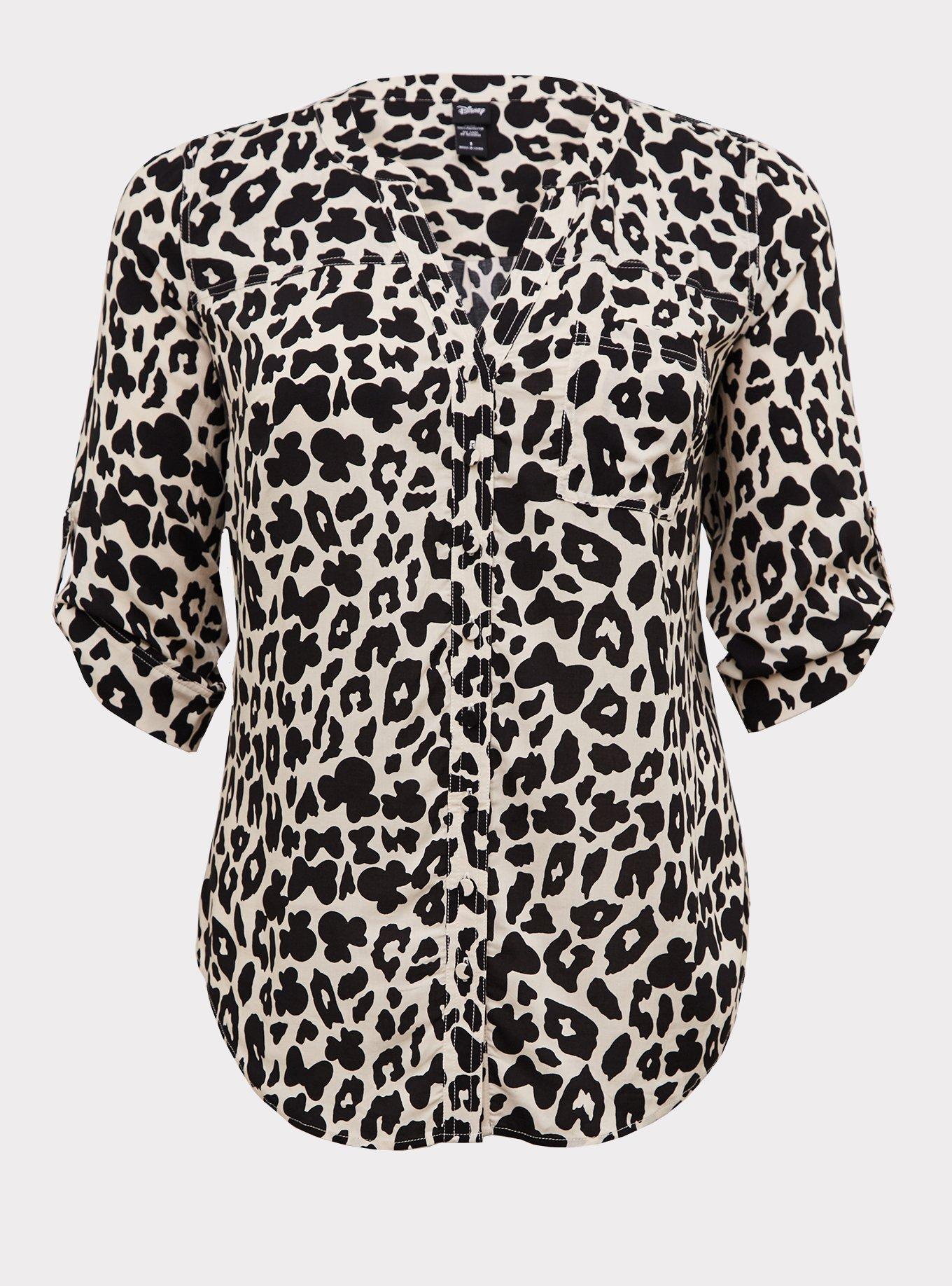Plus Size Disney Minnie Mouse & Leopard Challis Button Front Blouse , MULTI, hi-res