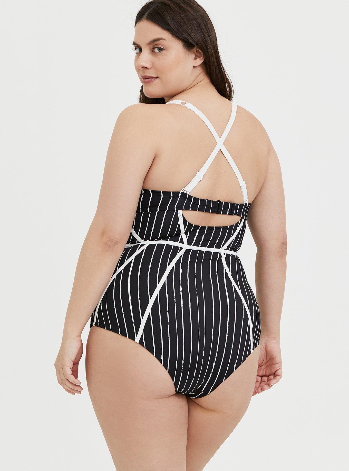 Disney The Nightmare Before Christmas Jack Skellington Underwire One-Piece Swimsuit, DEEP BLACK BRIGHT WHITE STRIPE, alternate