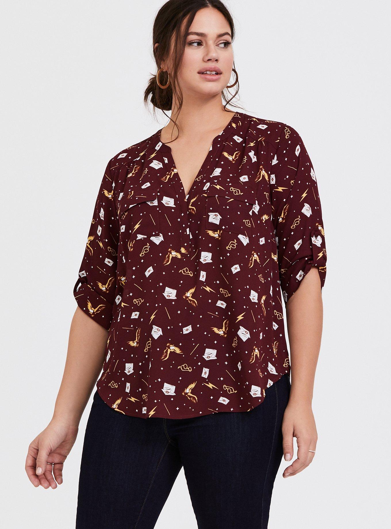Plus Size Harry Potter Red Stars & Wands Georgette Harper Blouse, MULTI, hi-res