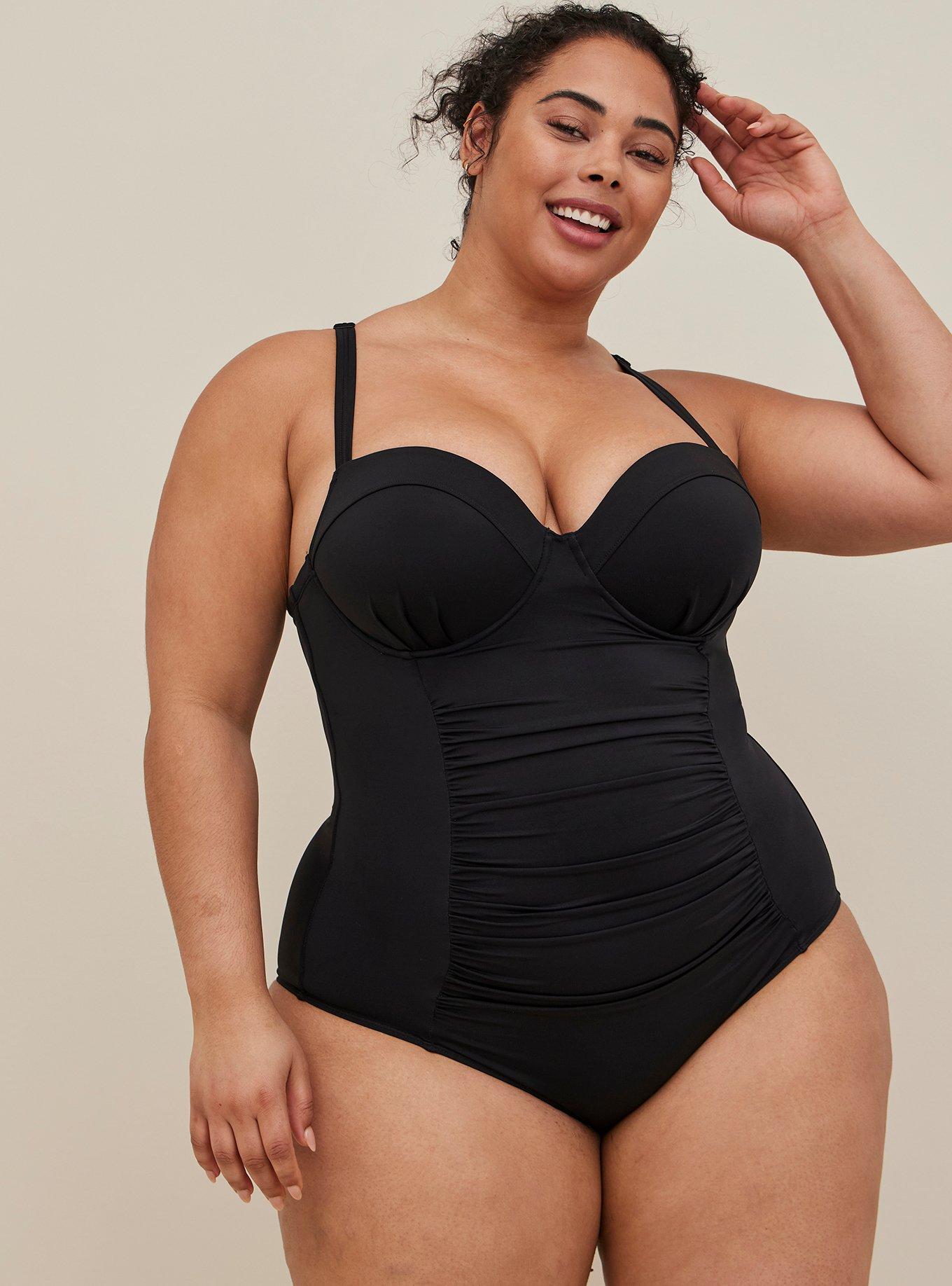 Swimsuits for All Women’s Plus Size Cup Sized Zip Front One Piece Swimsuit,  12 D/DD - Black