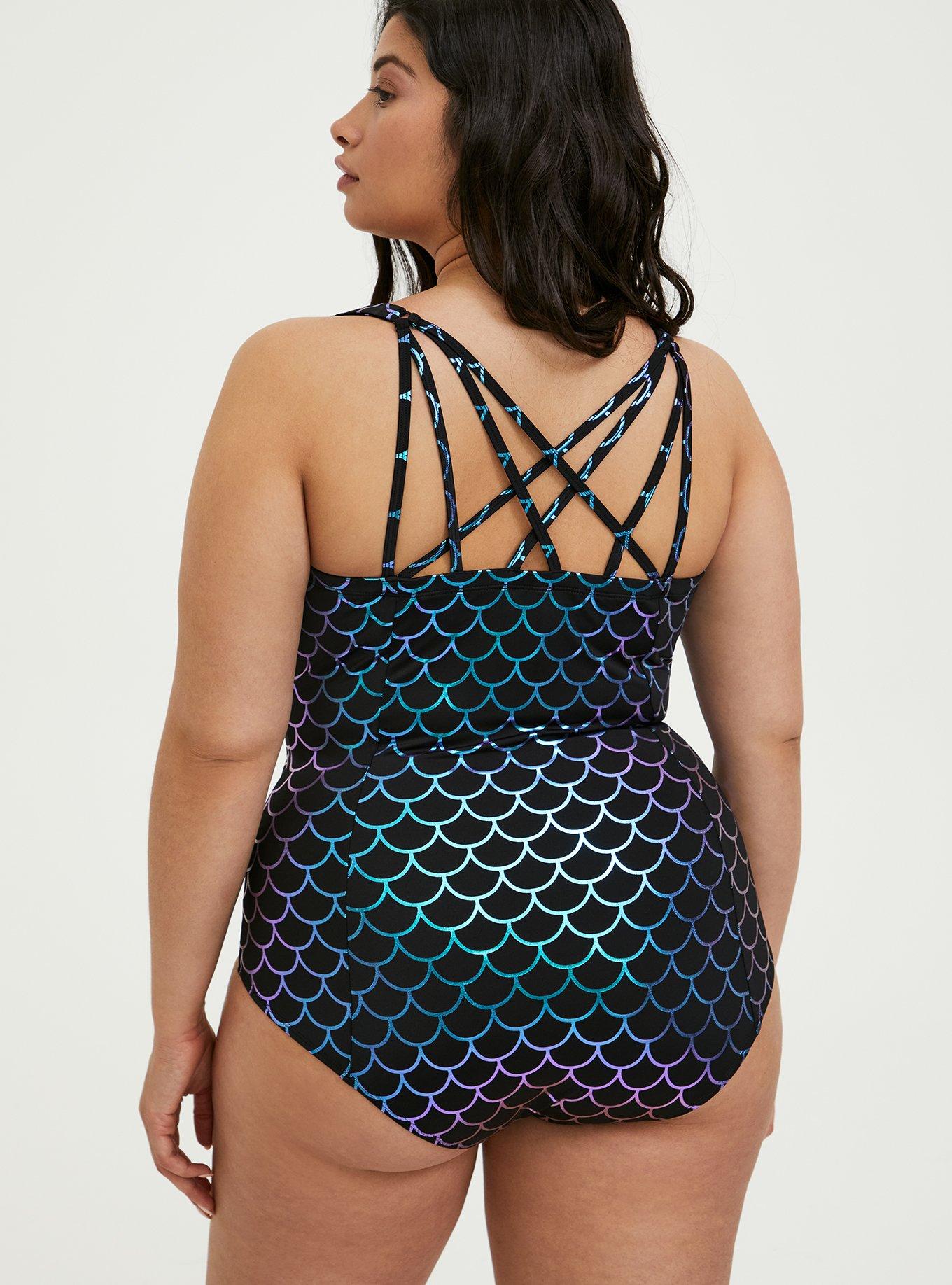 Plus Size - Slim Fix Wireless Lattice Front One Piece Swimsuit - Torrid