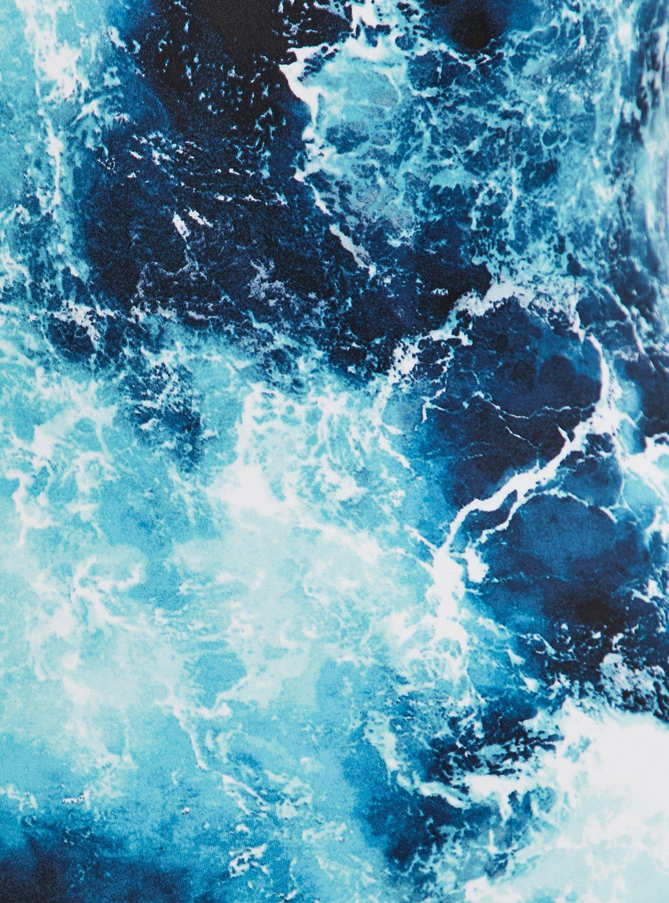 Plus Size Blue Ocean Lace Back Wireless One-Piece Swimsuit, OCEAN, alternate