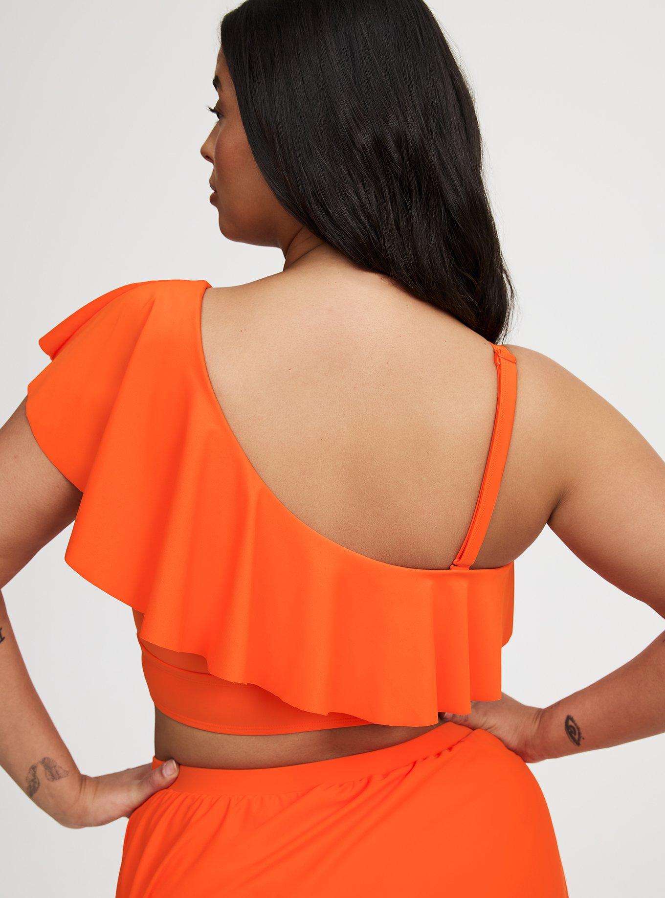 Wireless One Shoulder Flounce Bikini Top