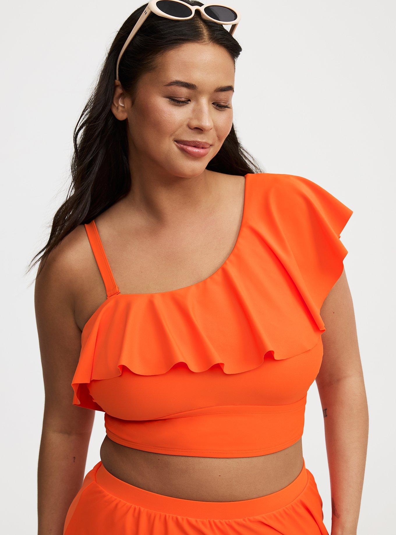 Wireless One Shoulder Flounce Bikini Top