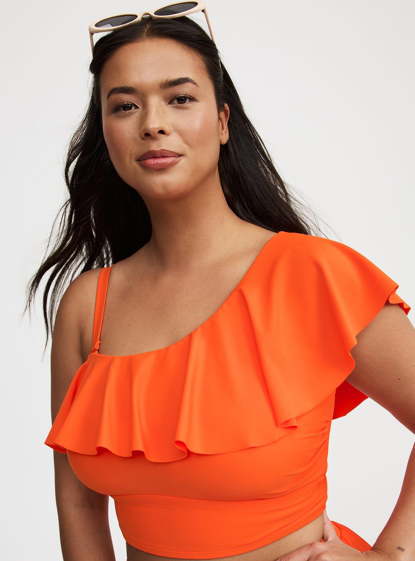 Wireless One Shoulder Flounce Bikini Top
