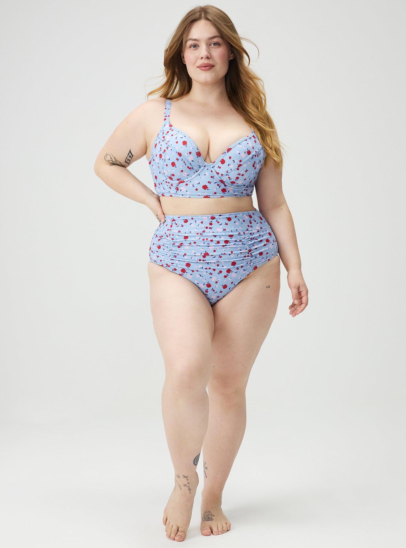 Underwire Longline Bikini Top, PETITE ROSES FLORAL BLUE, alternate